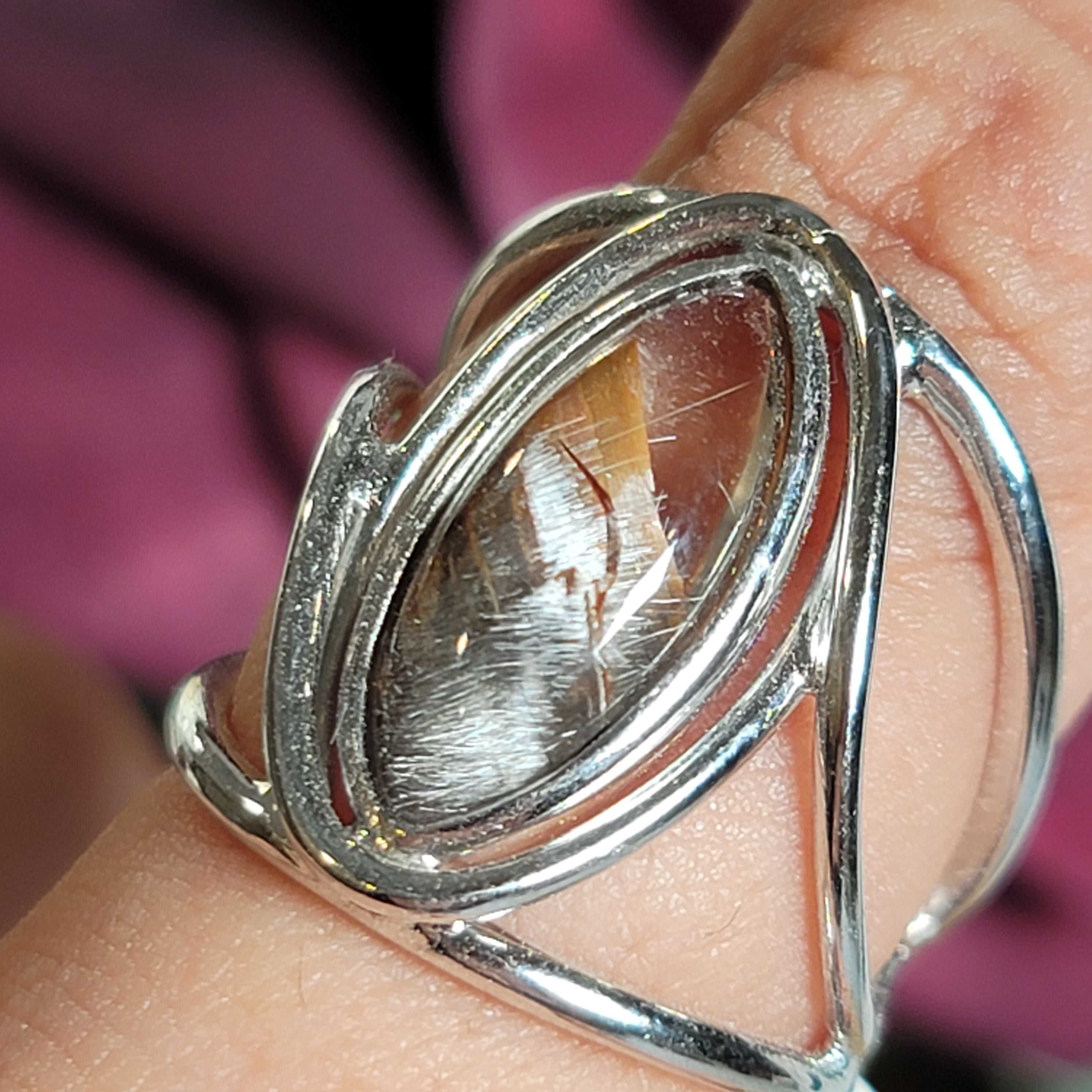 Silver Rutile Cuff Ring .925 Silver for Clarity, Mental & Emotional Strength