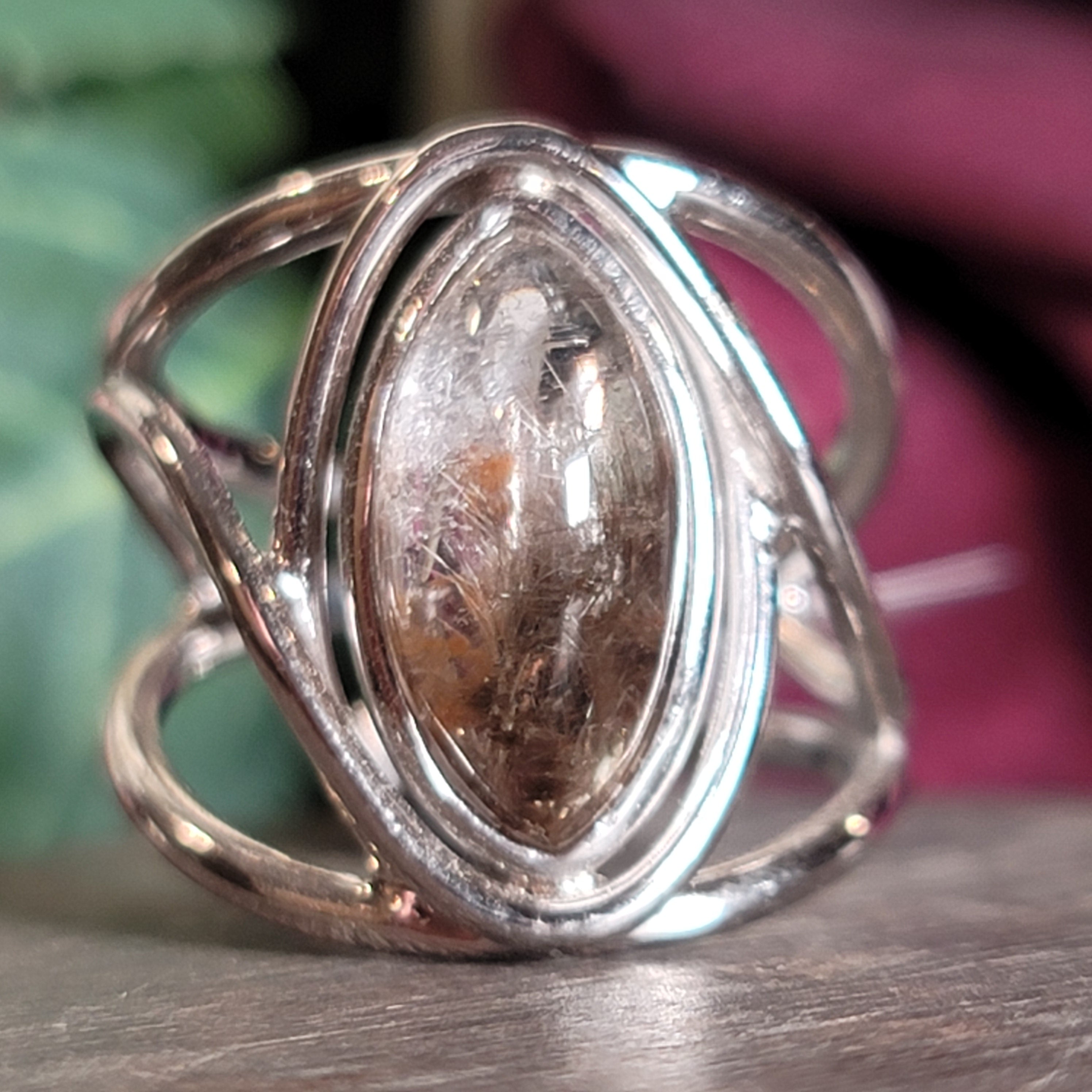 Silver Rutile Cuff Ring .925 Silver for Clarity, Mental & Emotional Strength