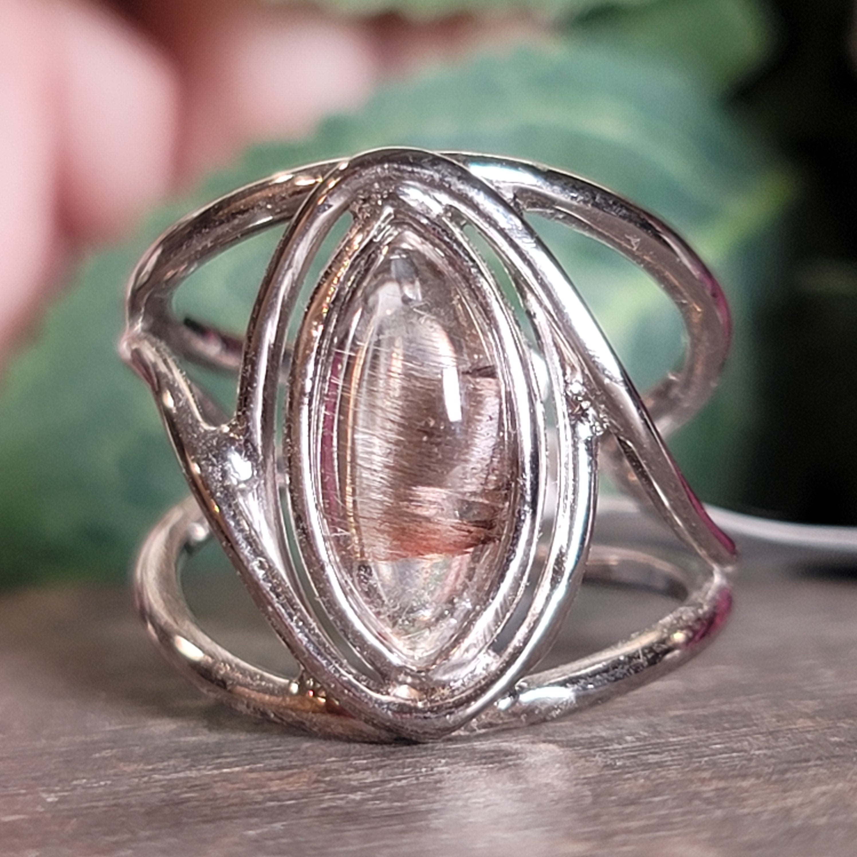 Silver Rutile Cuff Ring .925 Silver for Clarity, Mental & Emotional Strength