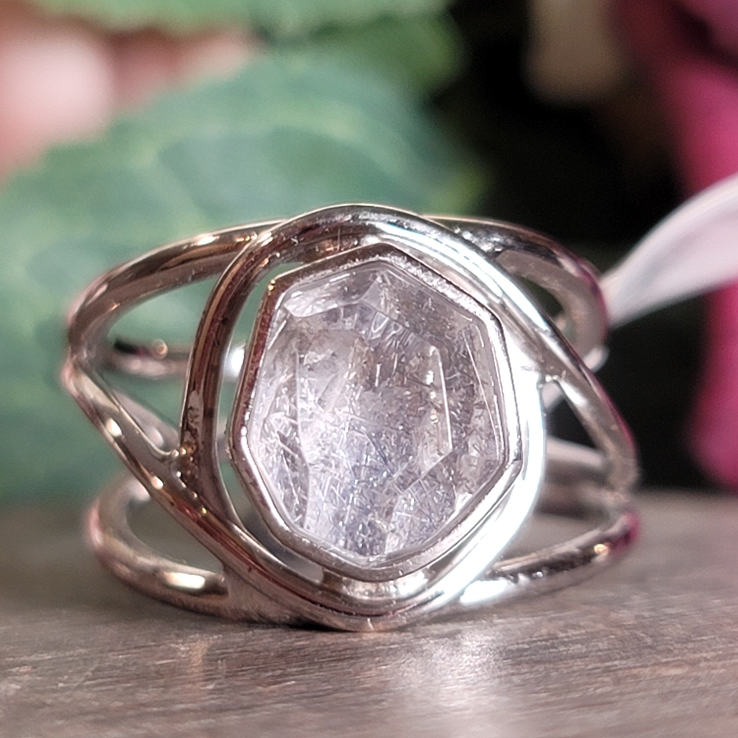 Silver Rutile Cuff Ring .925 Silver for Clarity, Mental & Emotional Strength