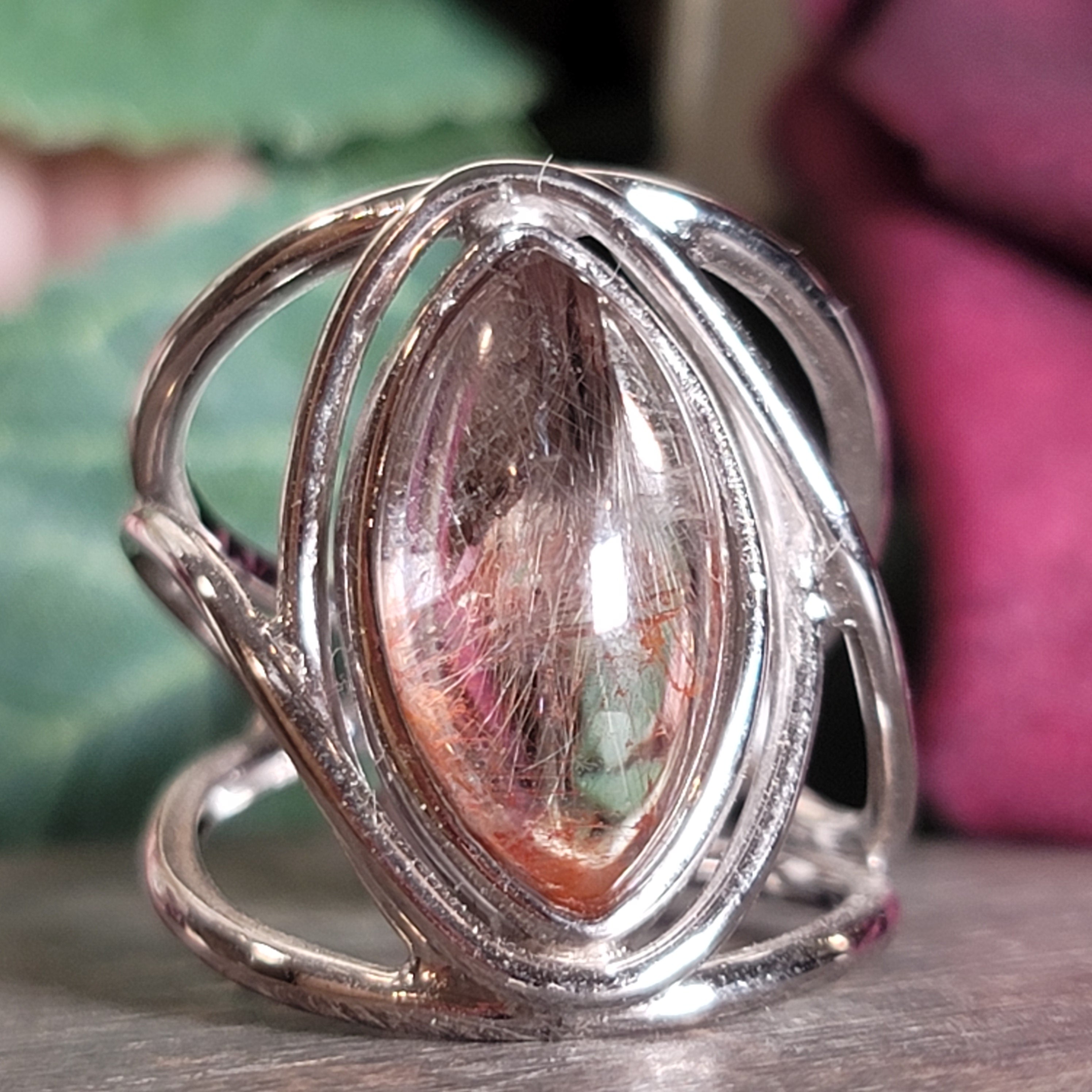 Silver Rutile Cuff Ring .925 Silver for Clarity, Mental & Emotional Strength