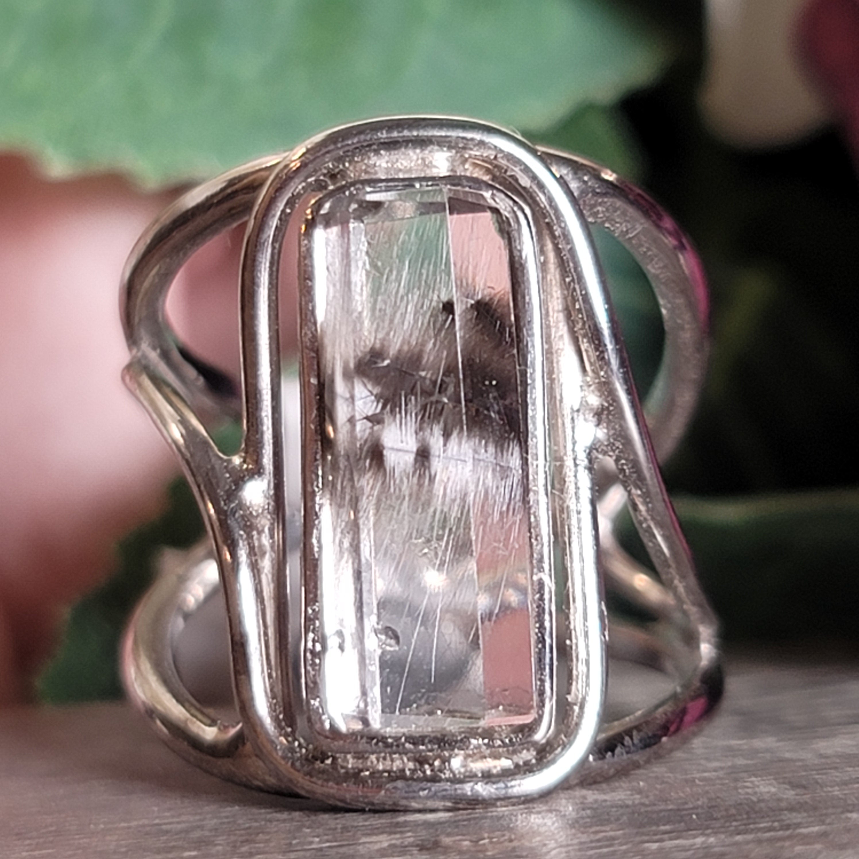 Silver Rutile Cuff Ring .925 Silver for Clarity, Mental & Emotional Strength