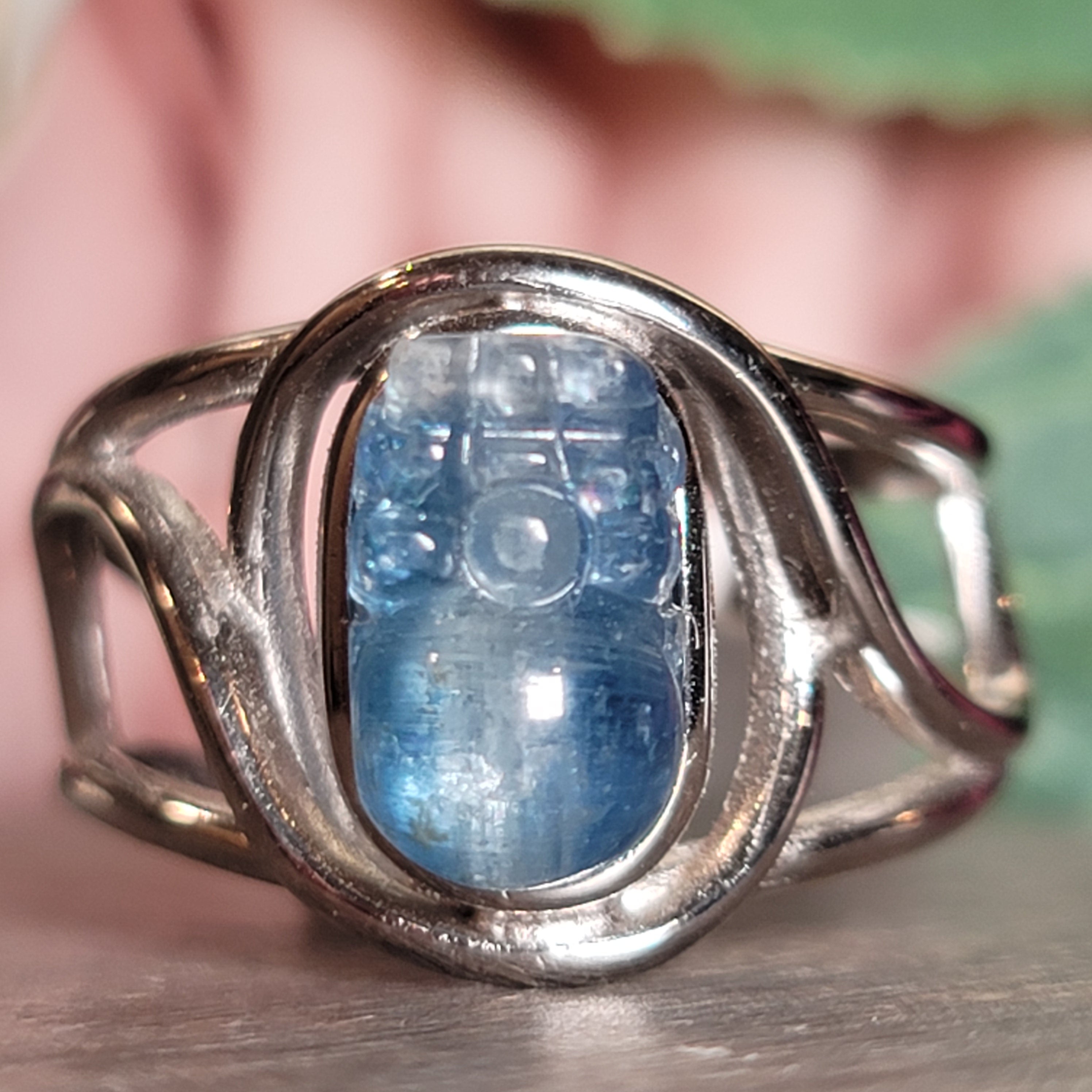 Kyanite Pixchu Cuff Ring .925 Silver for Enhancing Flow of Energy, Intuition & Lucid Dreaming