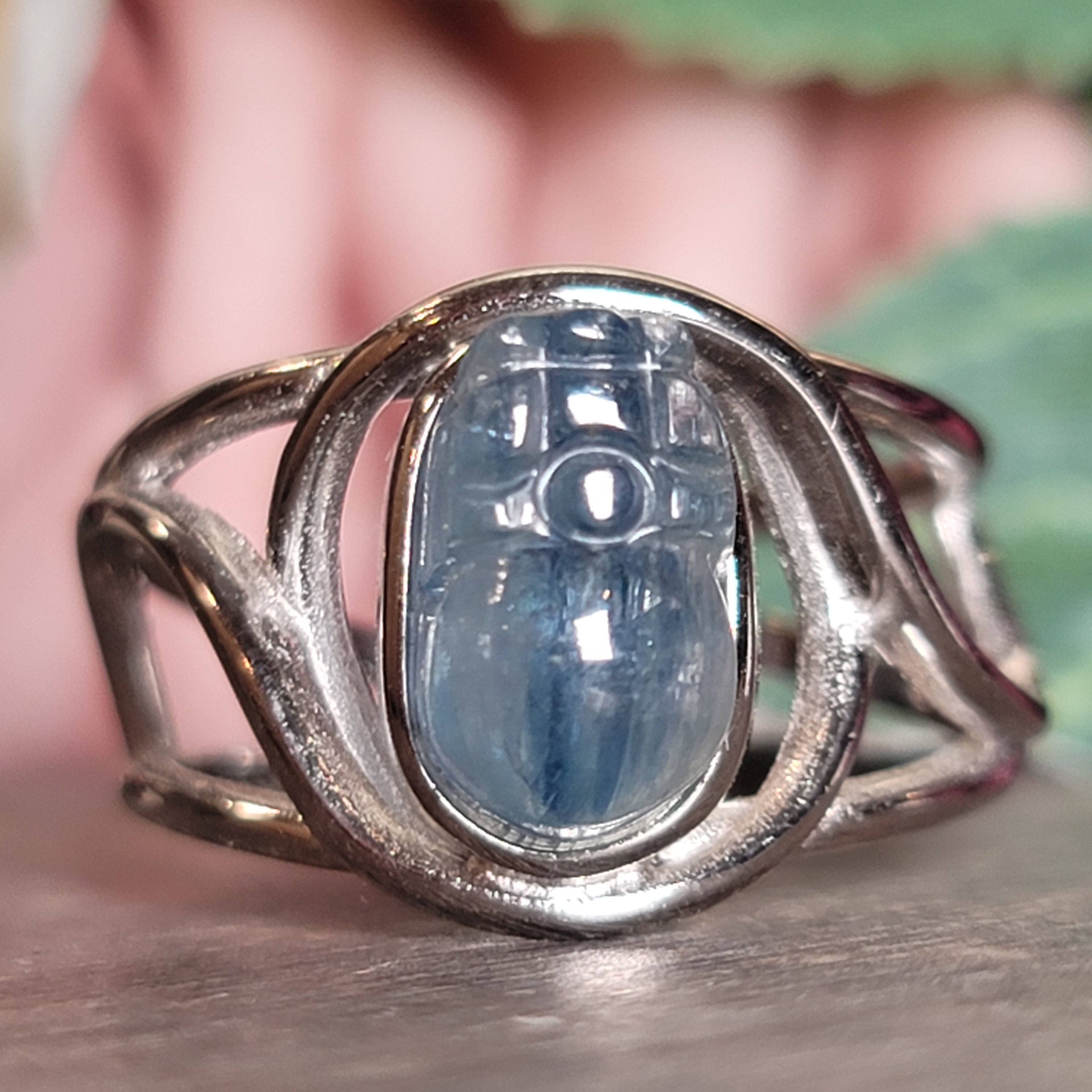 Kyanite Pixchu Cuff Ring .925 Silver for Enhancing Flow of Energy, Intuition & Lucid Dreaming