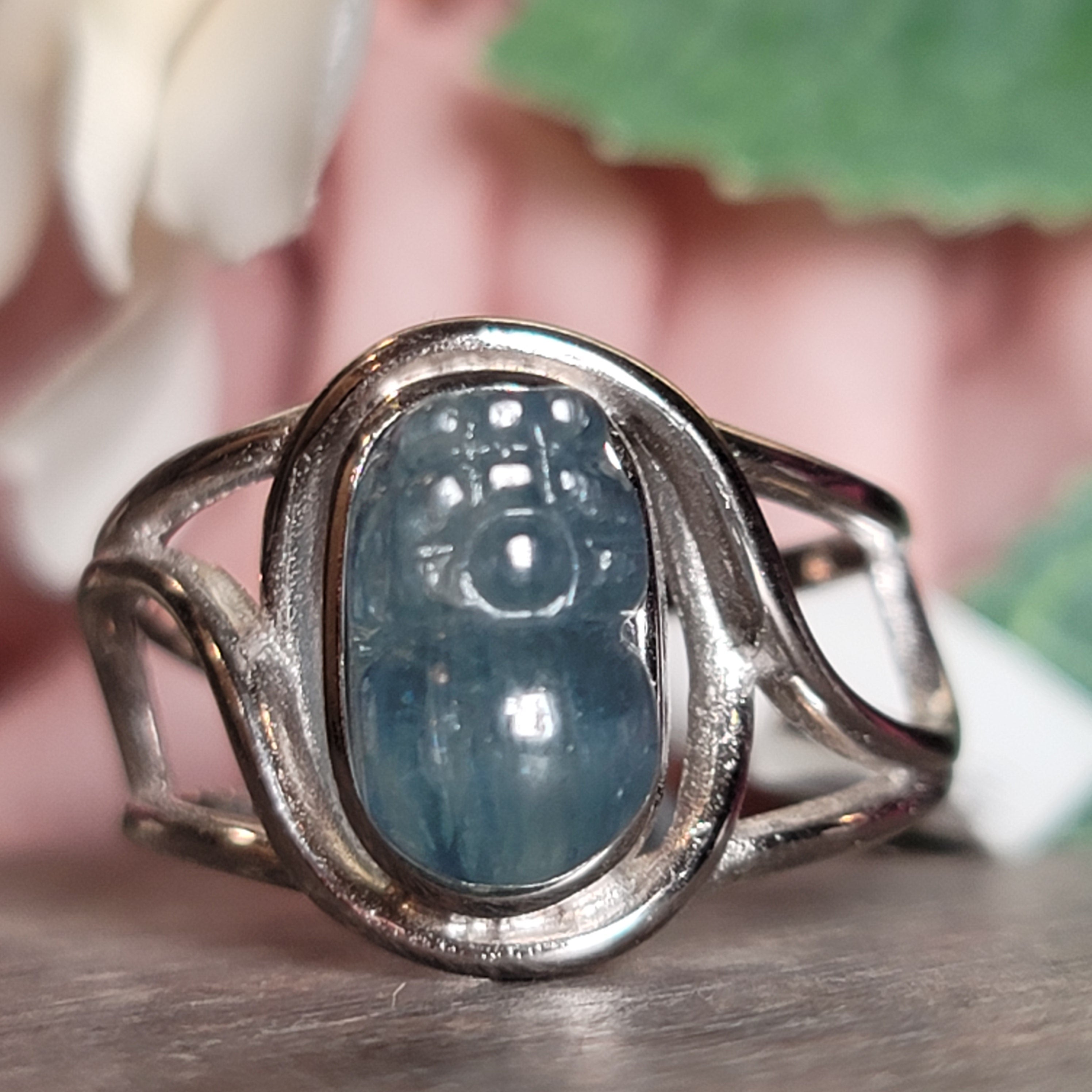 Kyanite Pixchu Cuff Ring .925 Silver for Enhancing Flow of Energy, Intuition & Lucid Dreaming