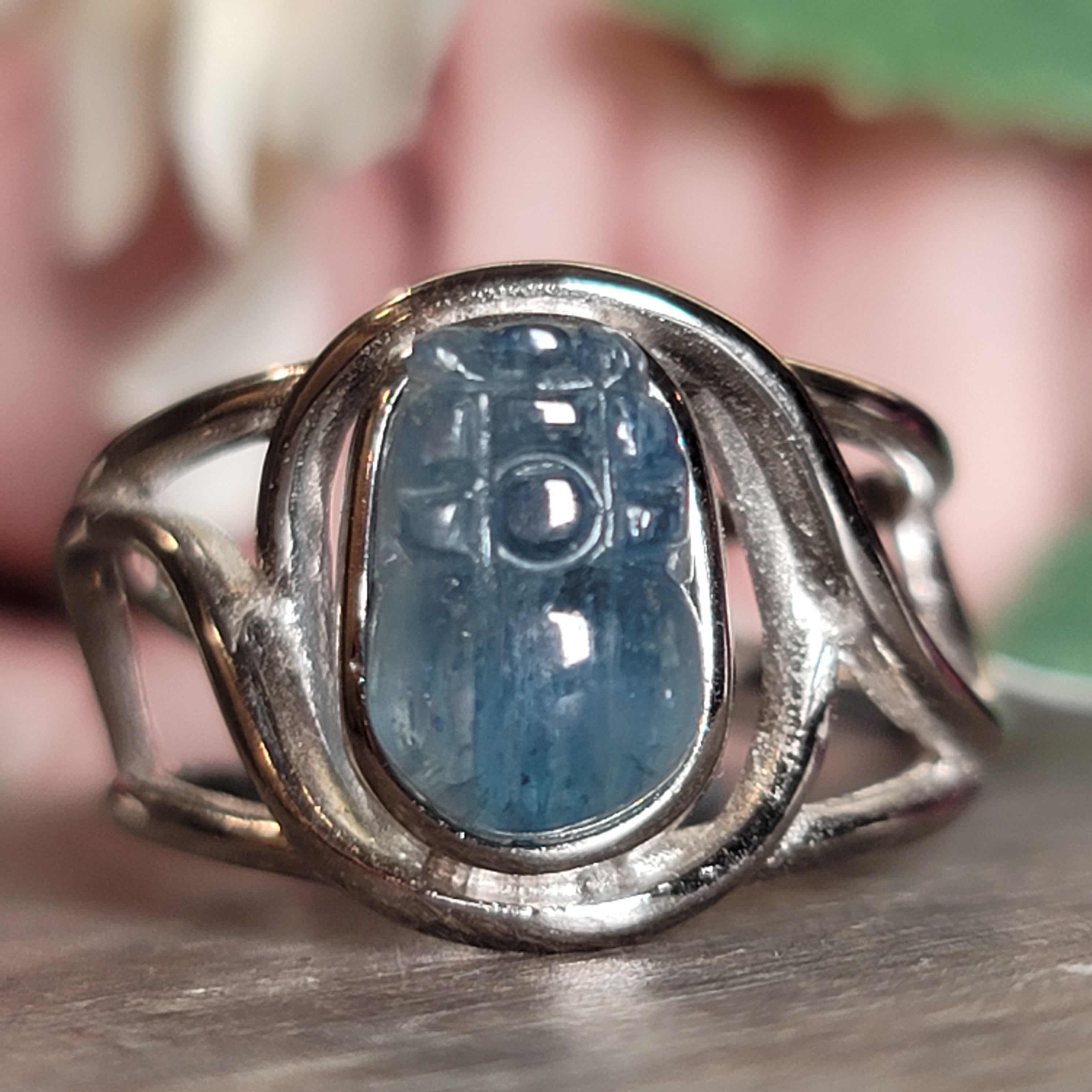 Kyanite Pixchu Cuff Ring .925 Silver for Enhancing Flow of Energy, Intuition & Lucid Dreaming