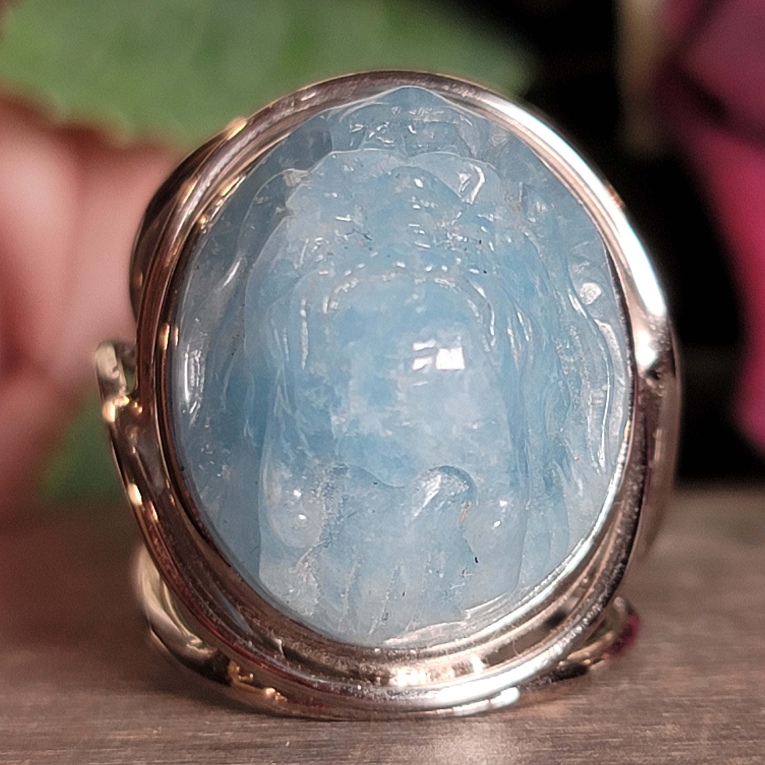 Aquamarine Dragon Cuff Ring .925 Silver for Peaceful Travels and Protection