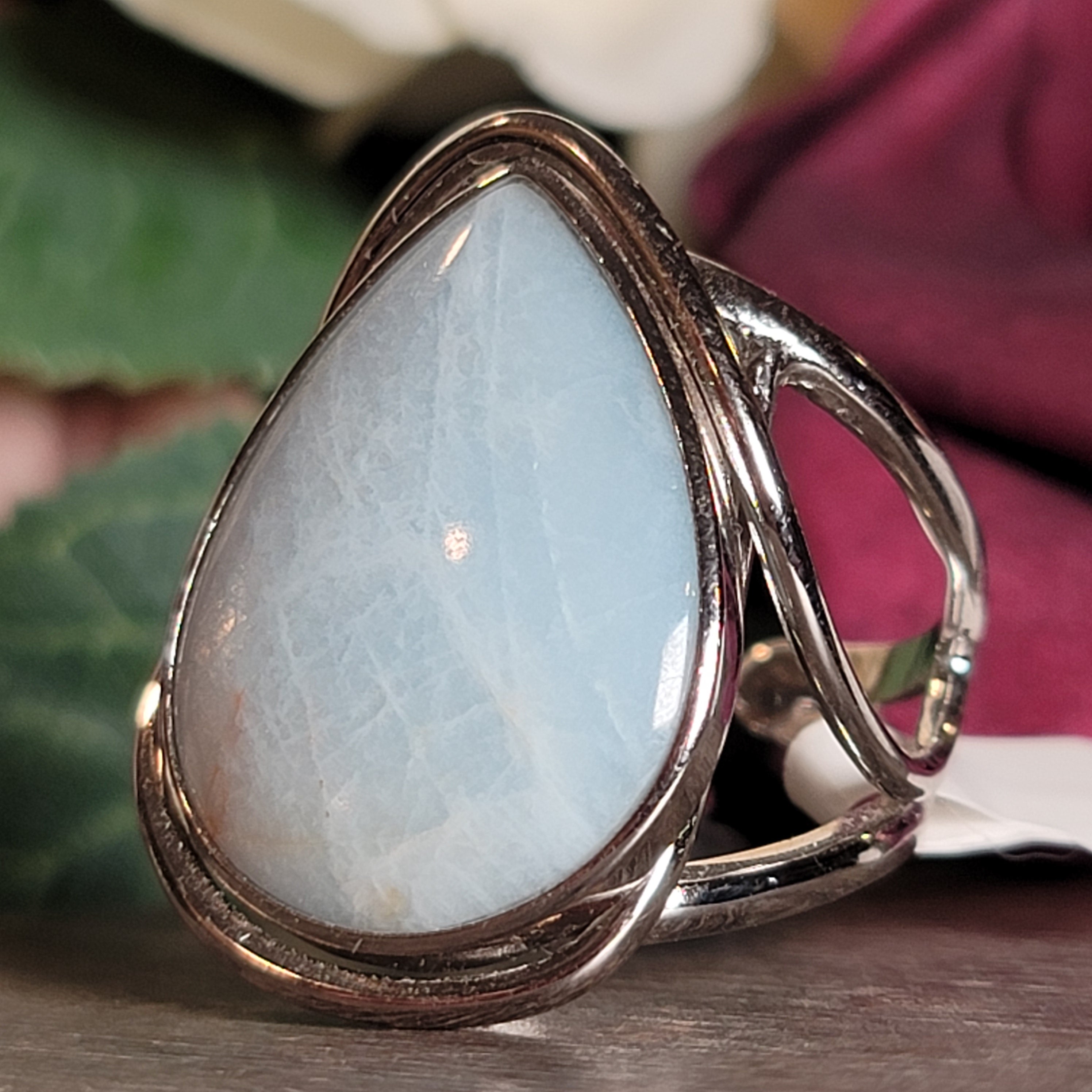 Shimmerine Aquamarine Cuff Ring .925 Silver for Peaceful Travels and Protection