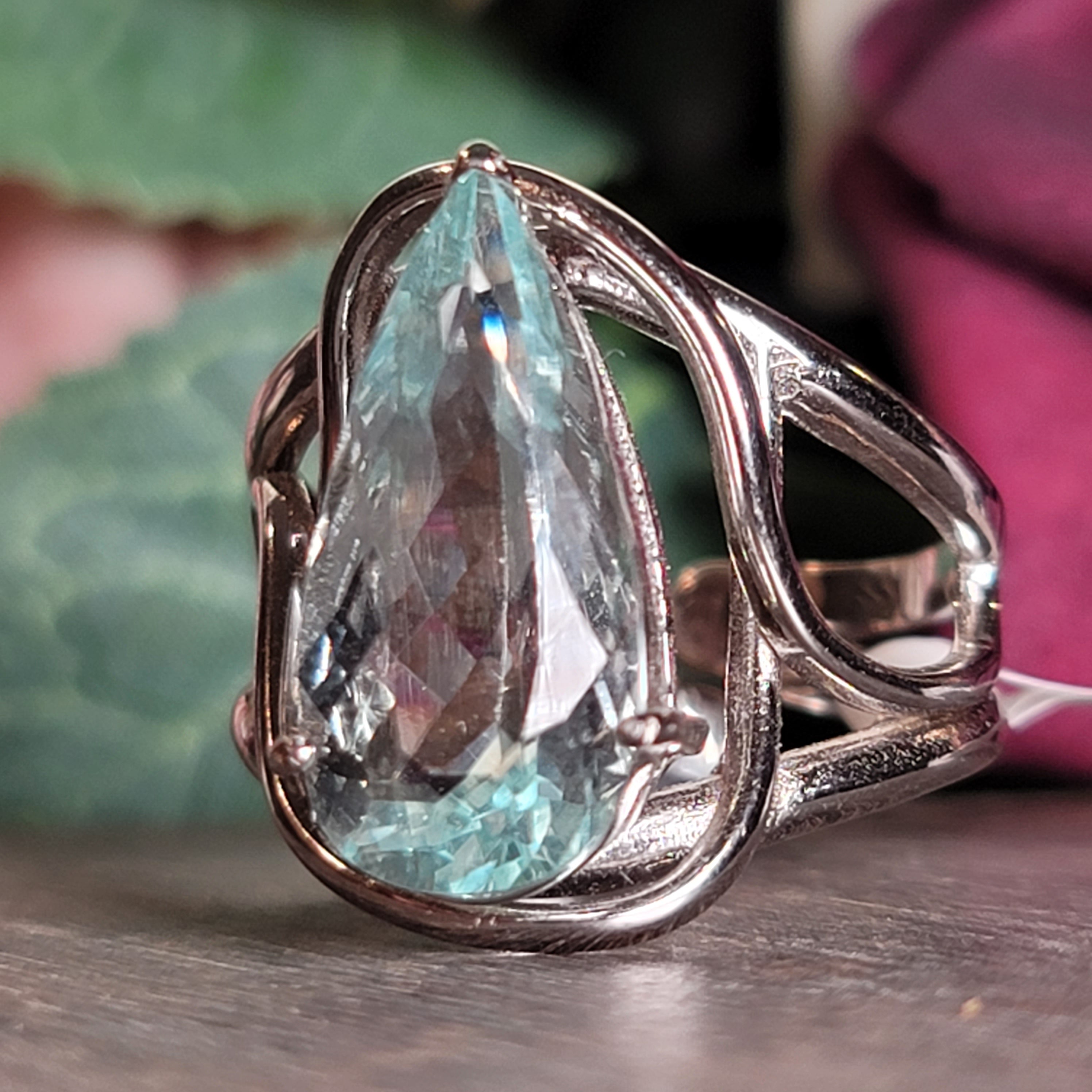 Aquamarine Cuff Ring .925 Silver (AAA Grade) for Peaceful Travels and Protection