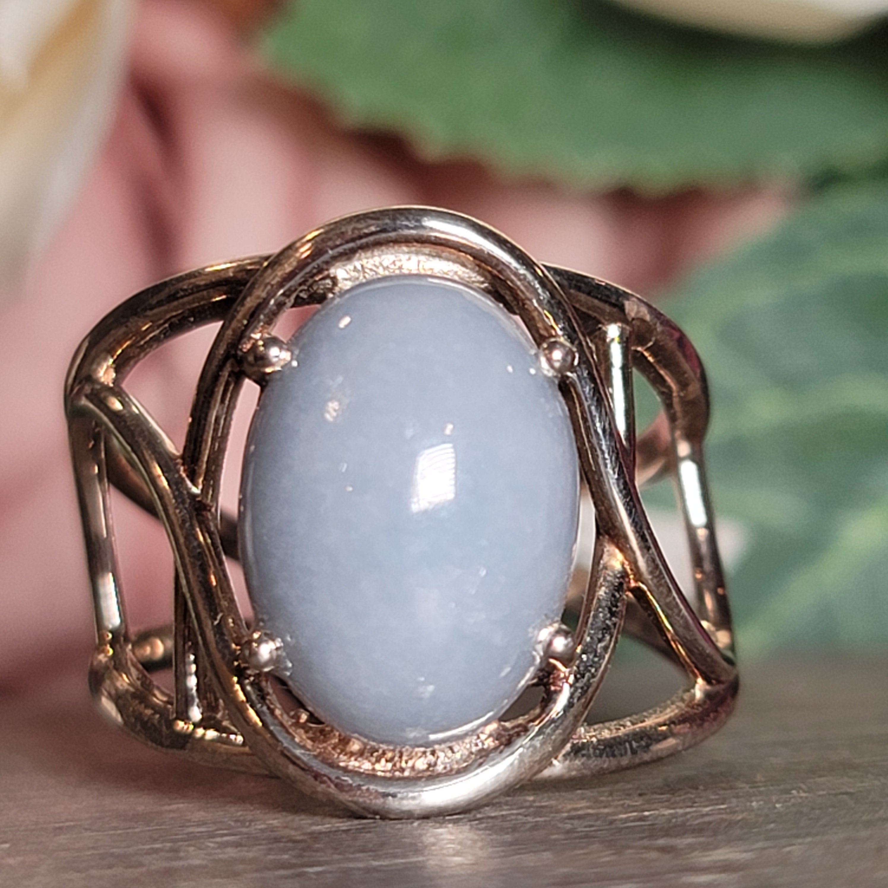 Angelite Cuff Ring .925 Silver for Communication and Connection with Angels