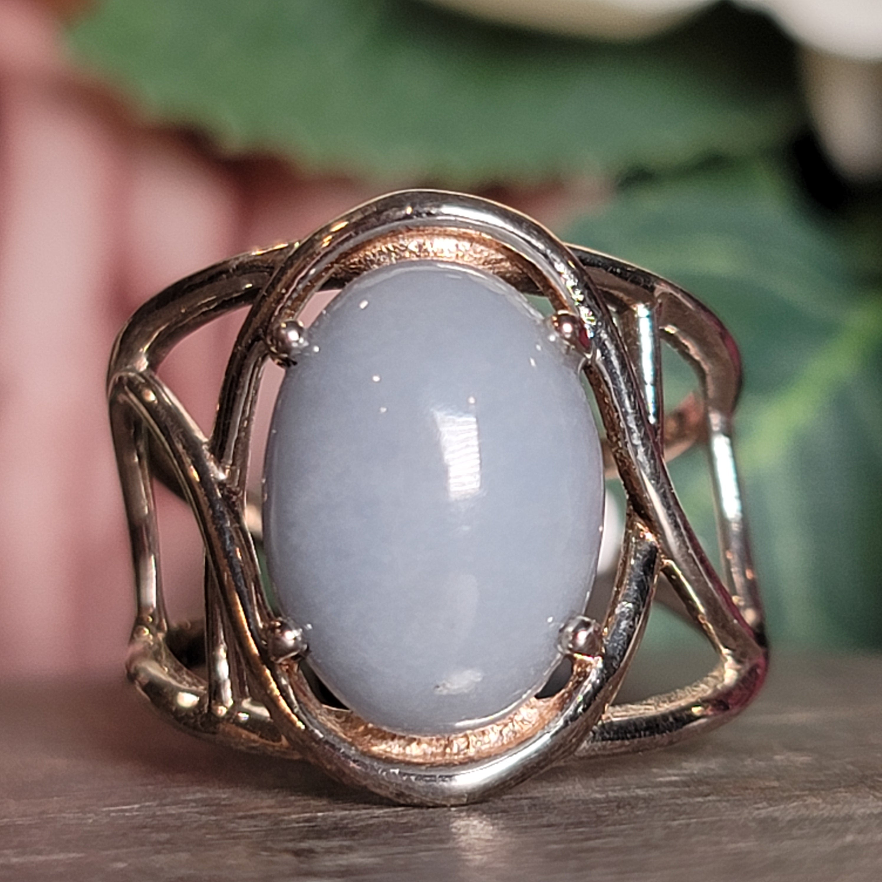 Angelite Cuff Ring .925 Silver for Communication and Connection with Angels