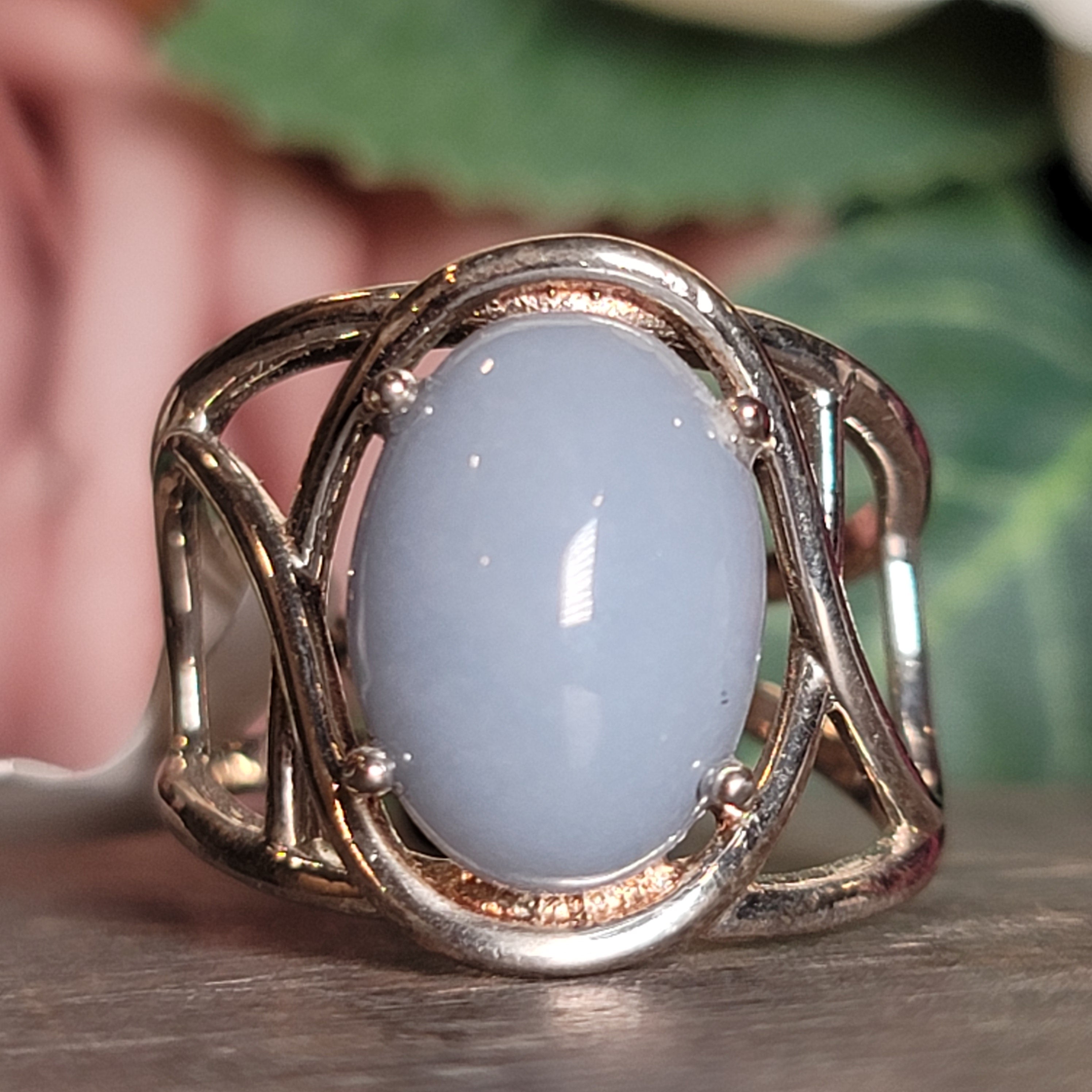 Angelite Cuff Ring .925 Silver for Communication and Connection with Angels