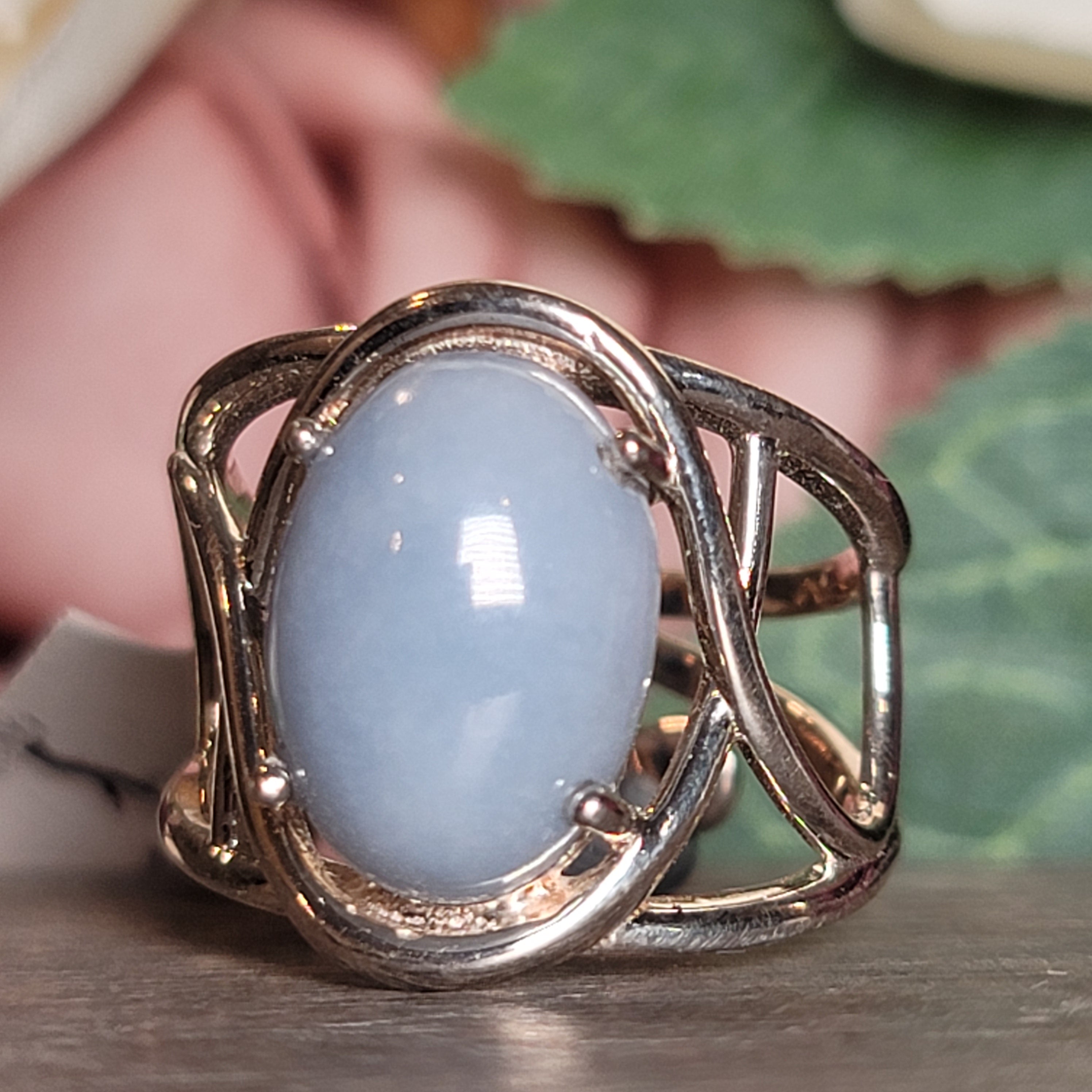 Angelite Cuff Ring .925 Silver for Communication and Connection with Angels