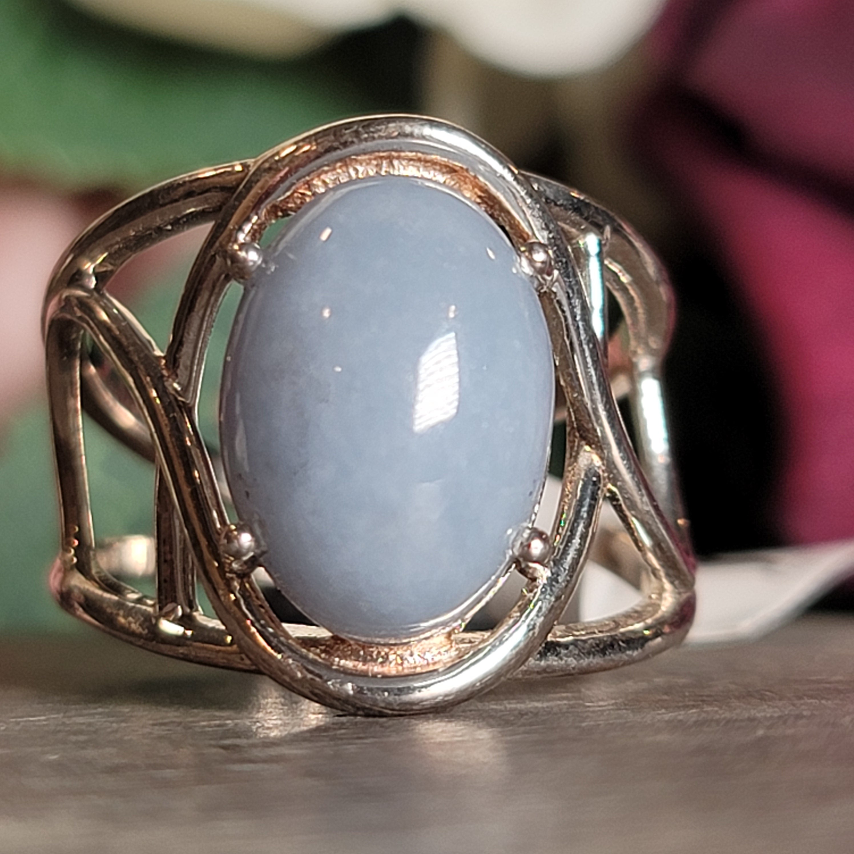 Angelite Cuff Ring .925 Silver for Communication and Connection with Angels