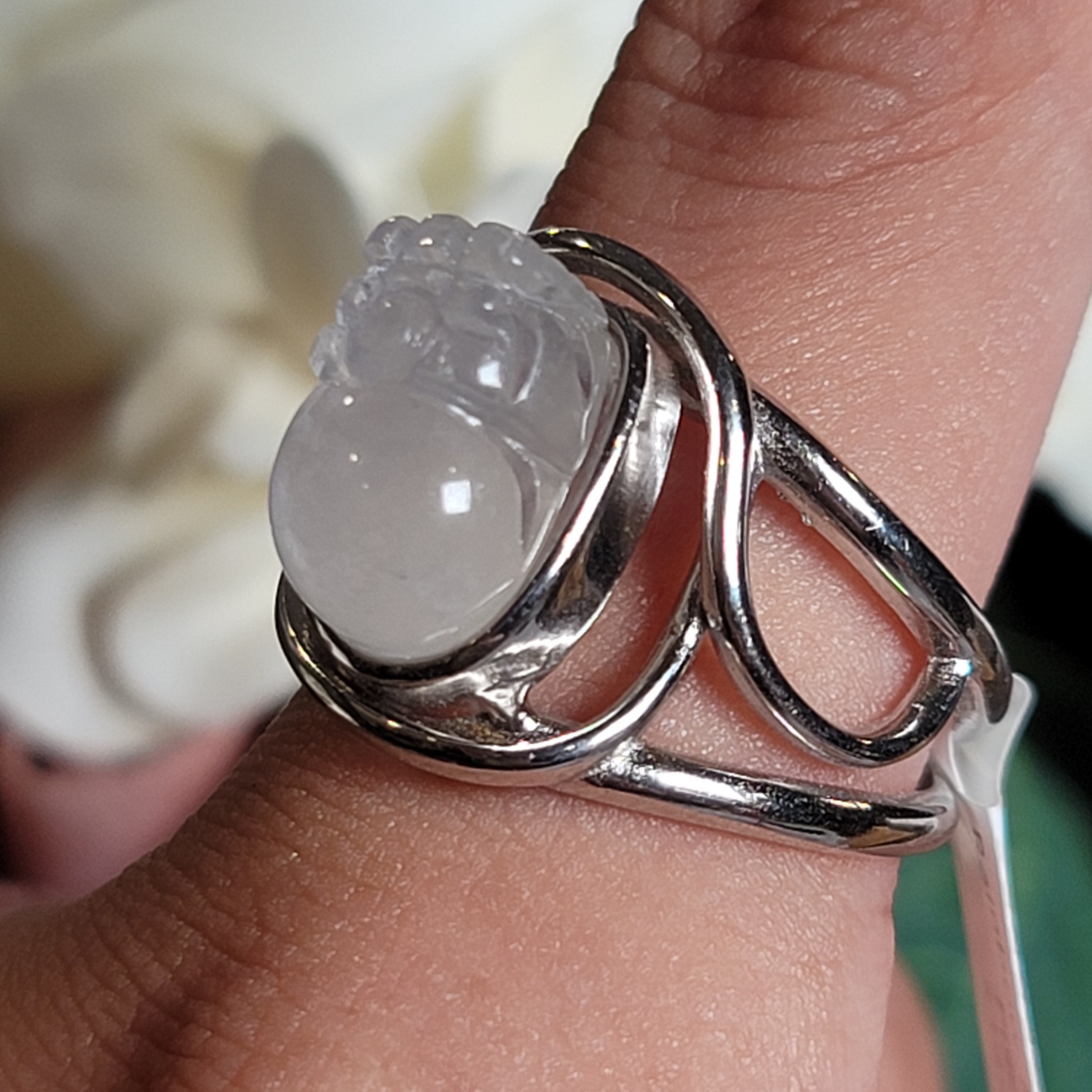 Rainbow Moonstone Pixchu Cuff Ring .925 Silver for New Beginnings, Protection and Manifestation