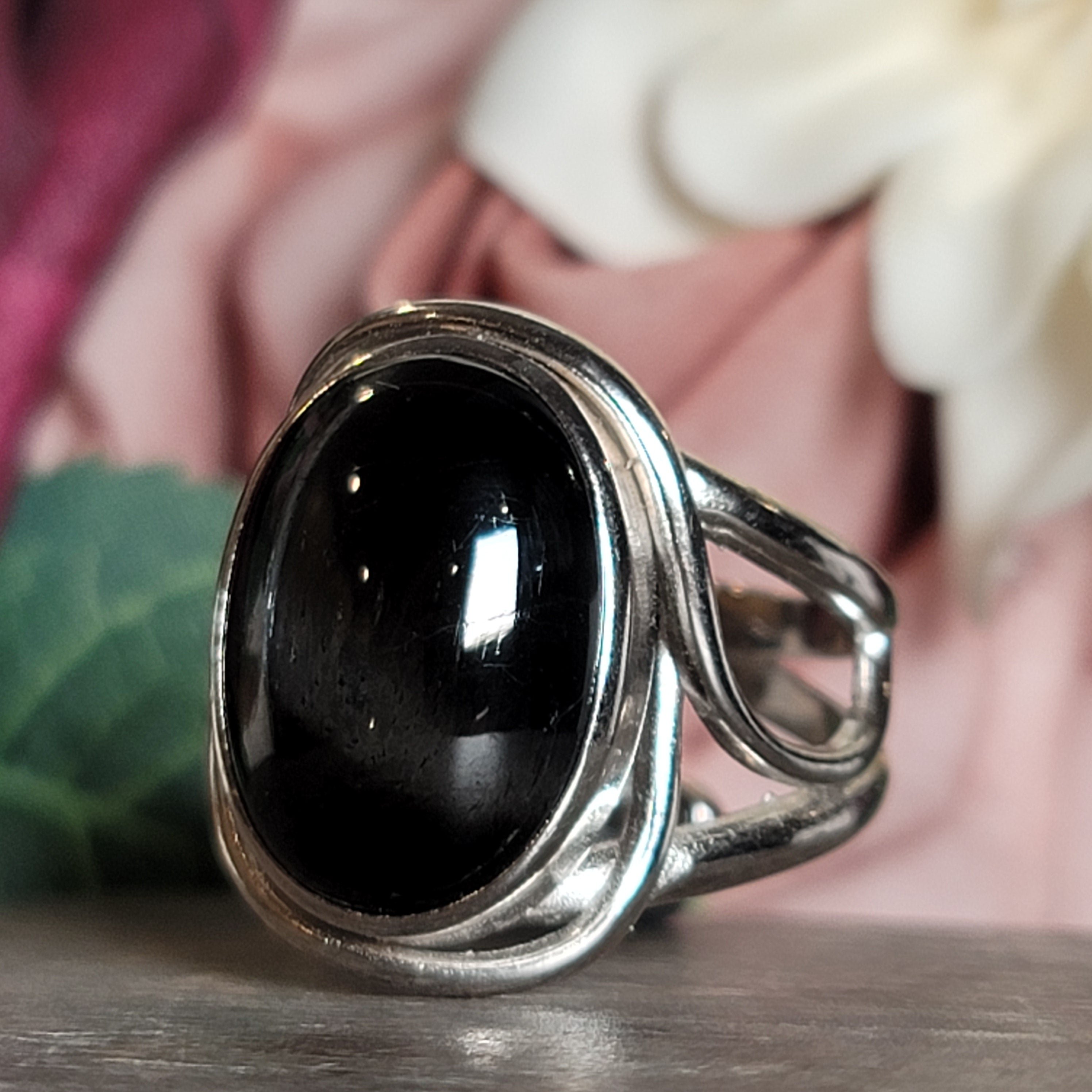 Black Star Diopside Cuff Ring for Anxiety Relief, Balance and Grounding