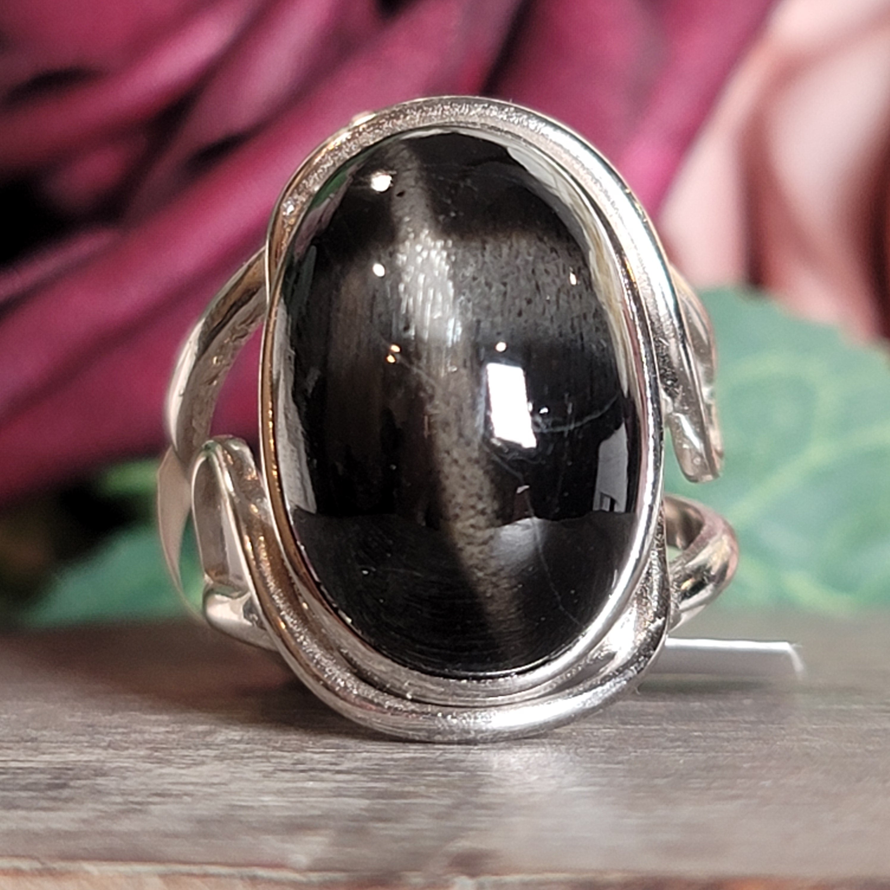 Black Star Diopside Cuff Ring for Anxiety Relief, Balance and Grounding