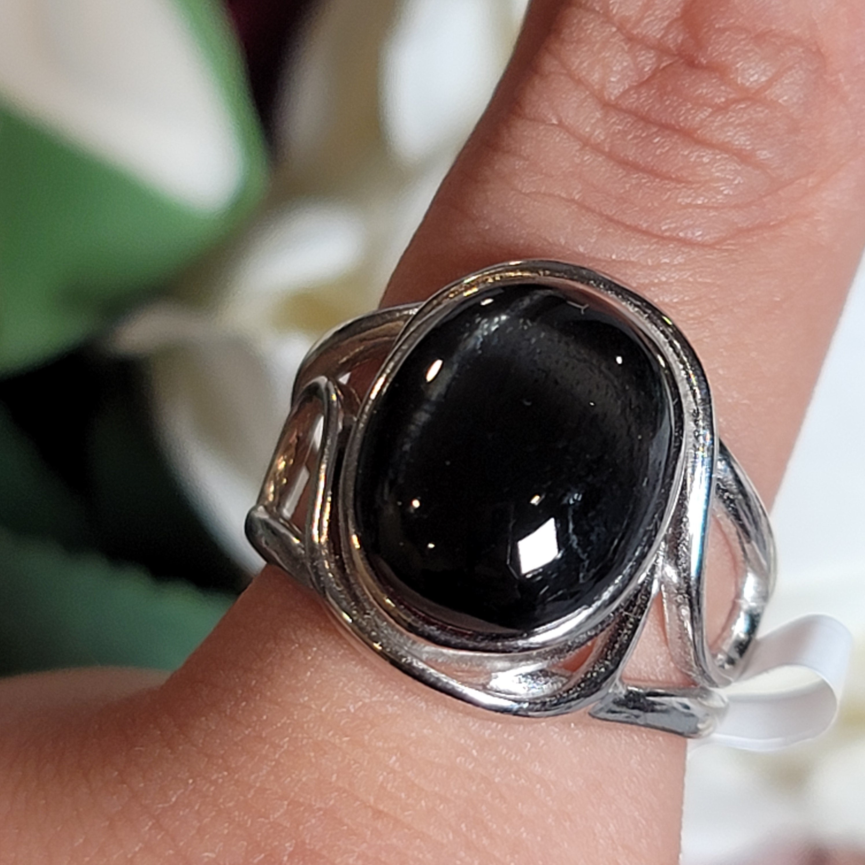 Black Star Diopside Cuff Ring for Anxiety Relief, Balance and Grounding