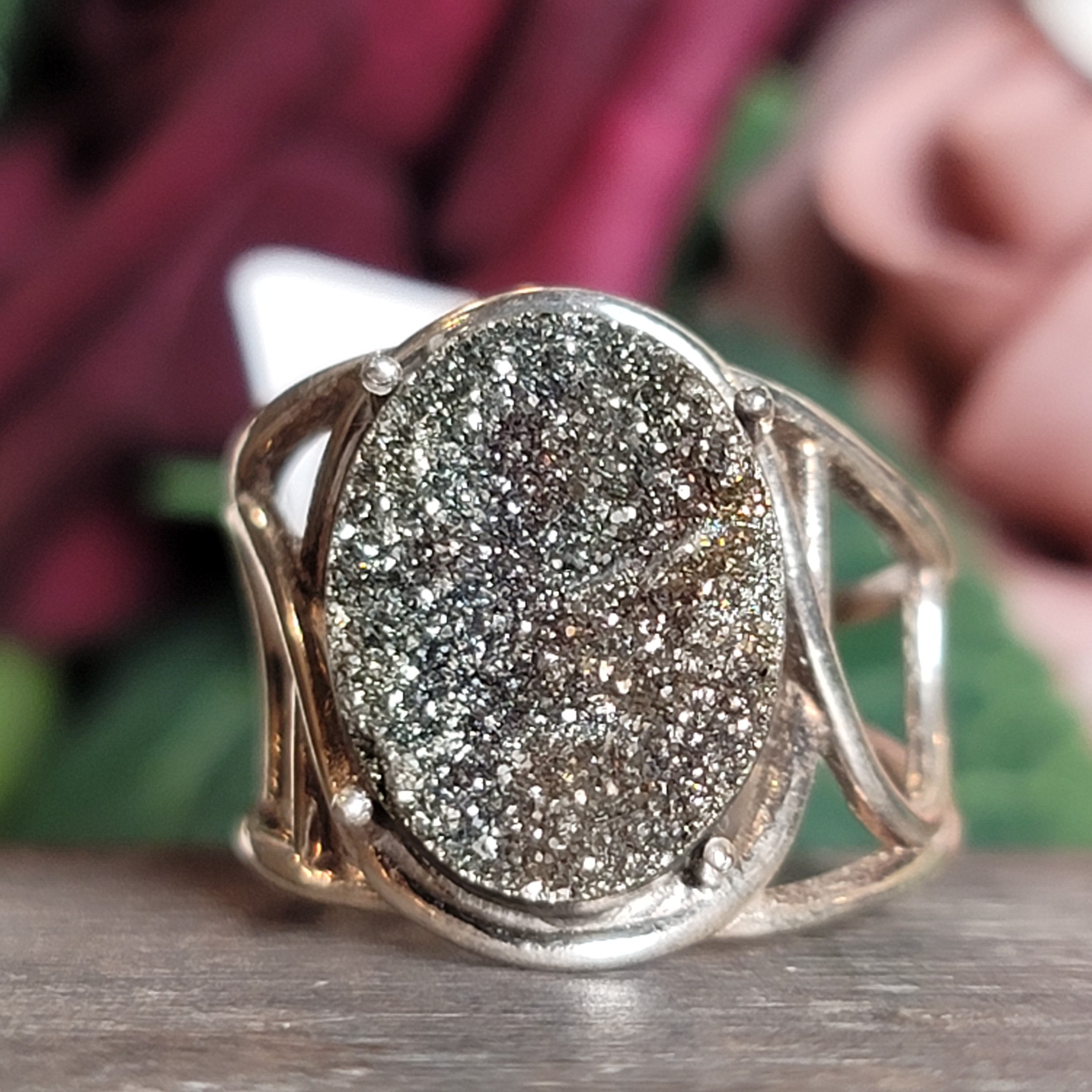 Rainbow Pyrite Cuff Ring .925 Silver for Luck & Manifestation