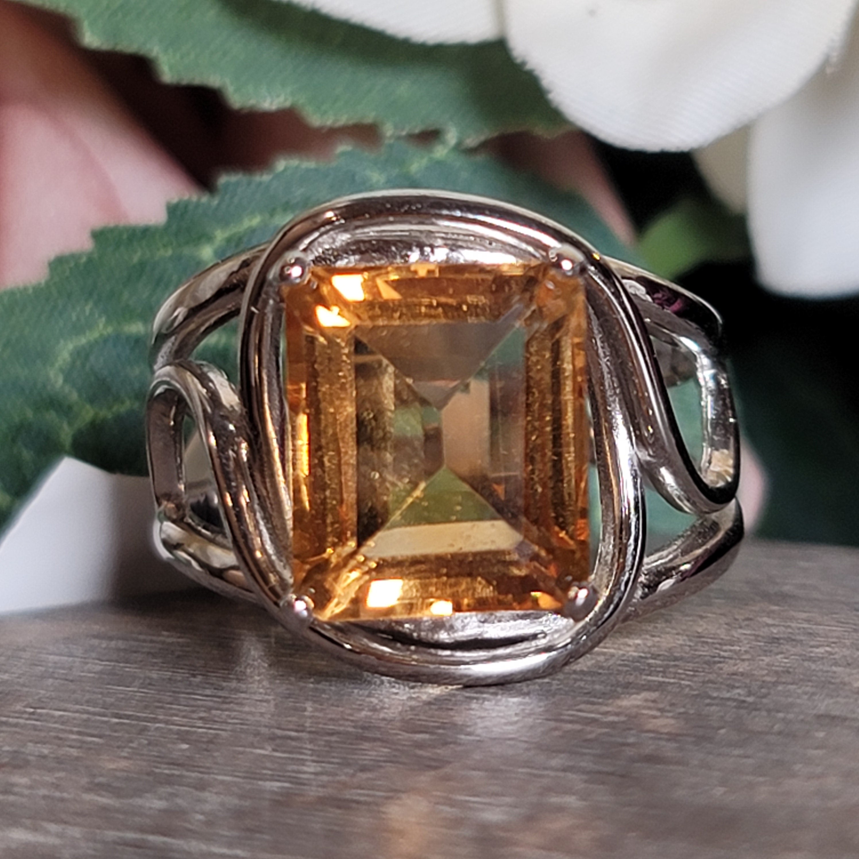 Citrine Cuff Ring .925 Silver for Abundance, Good Luck and Positivity