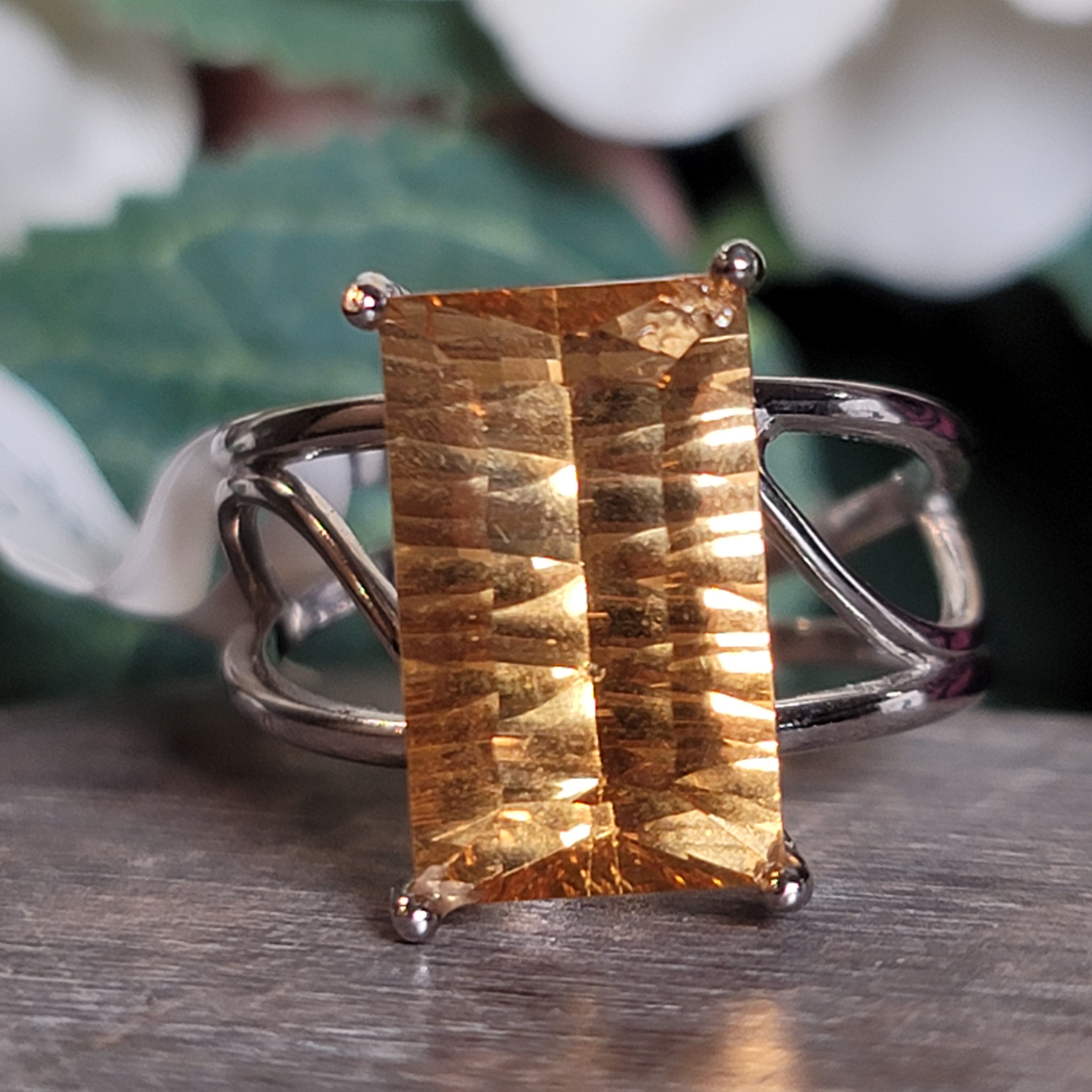 Citrine Cuff Ring .925 Silver for Abundance, Good Luck and Positivity