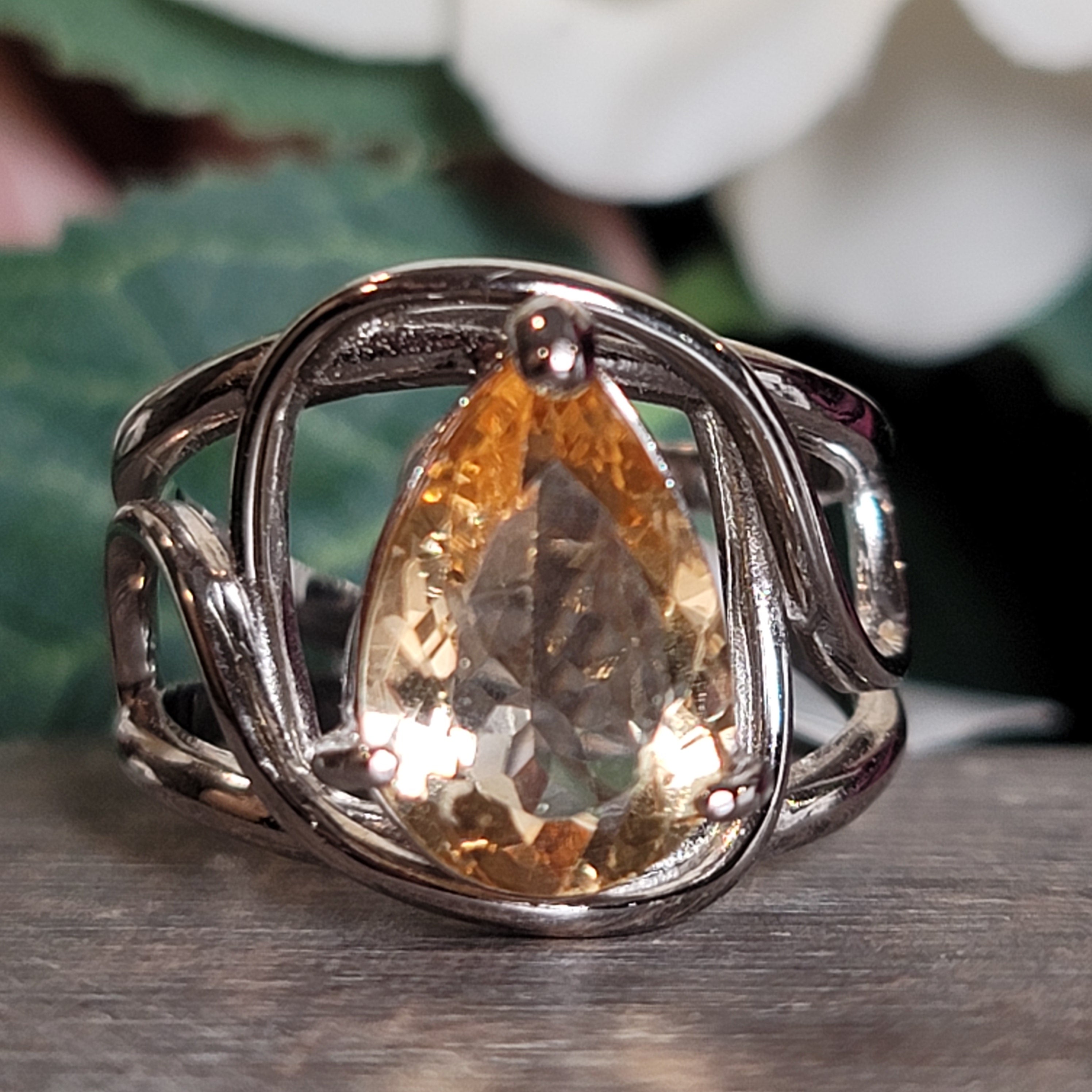 Citrine Cuff Ring .925 Silver for Abundance, Good Luck and Positivity