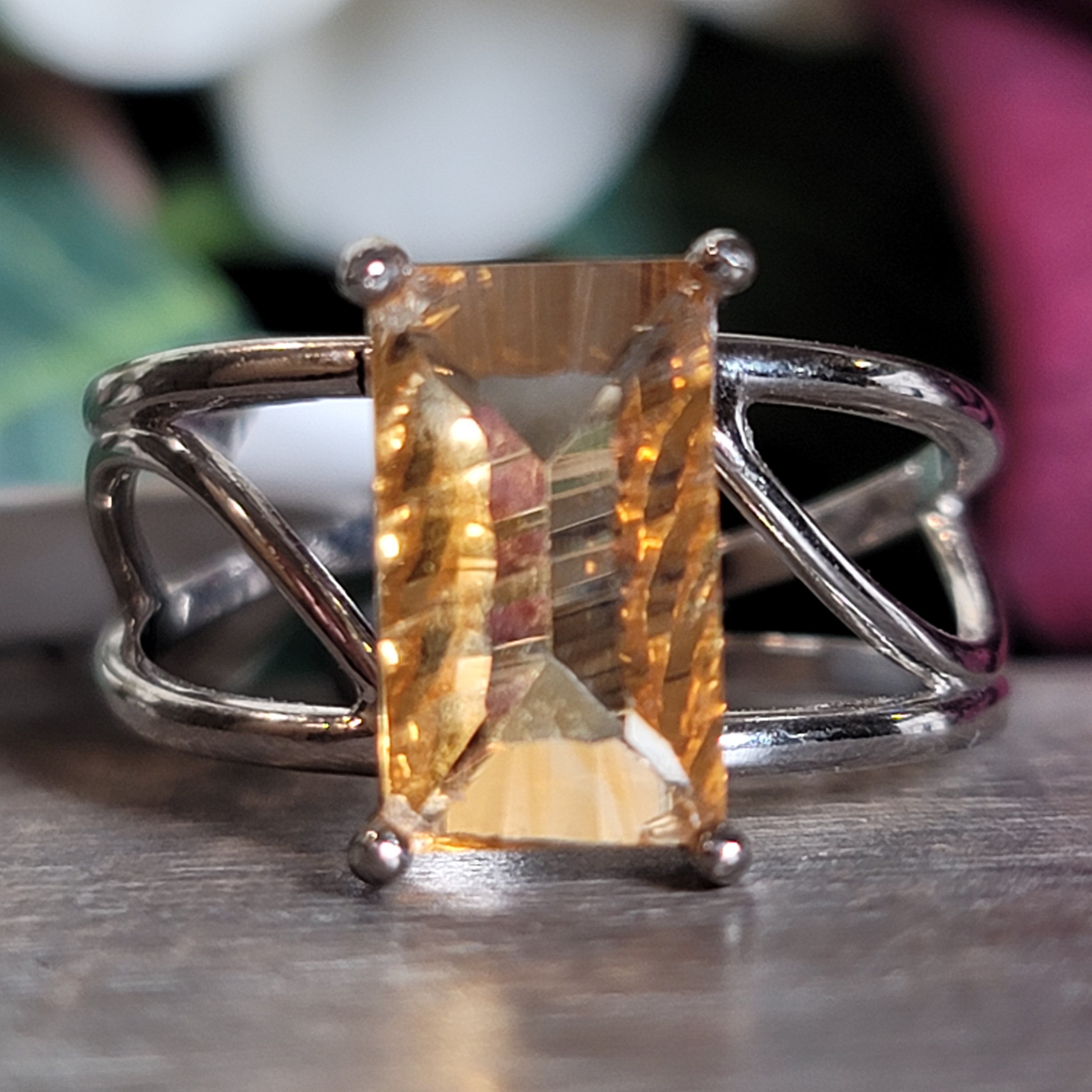 Citrine Cuff Ring .925 Silver for Abundance, Good Luck and Positivity