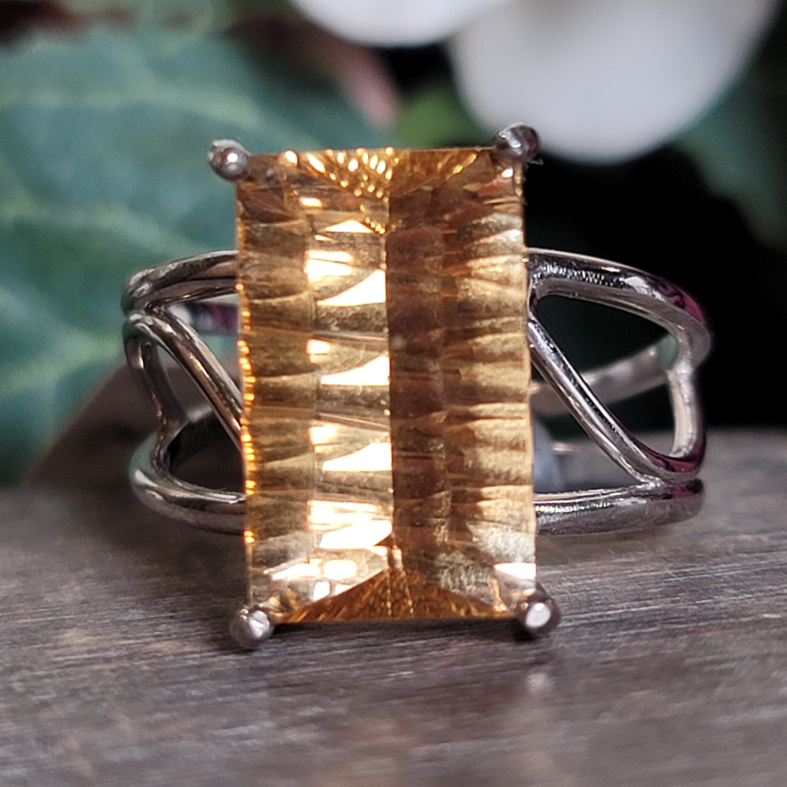 Citrine Cuff Ring .925 Silver for Abundance, Good Luck and Positivity