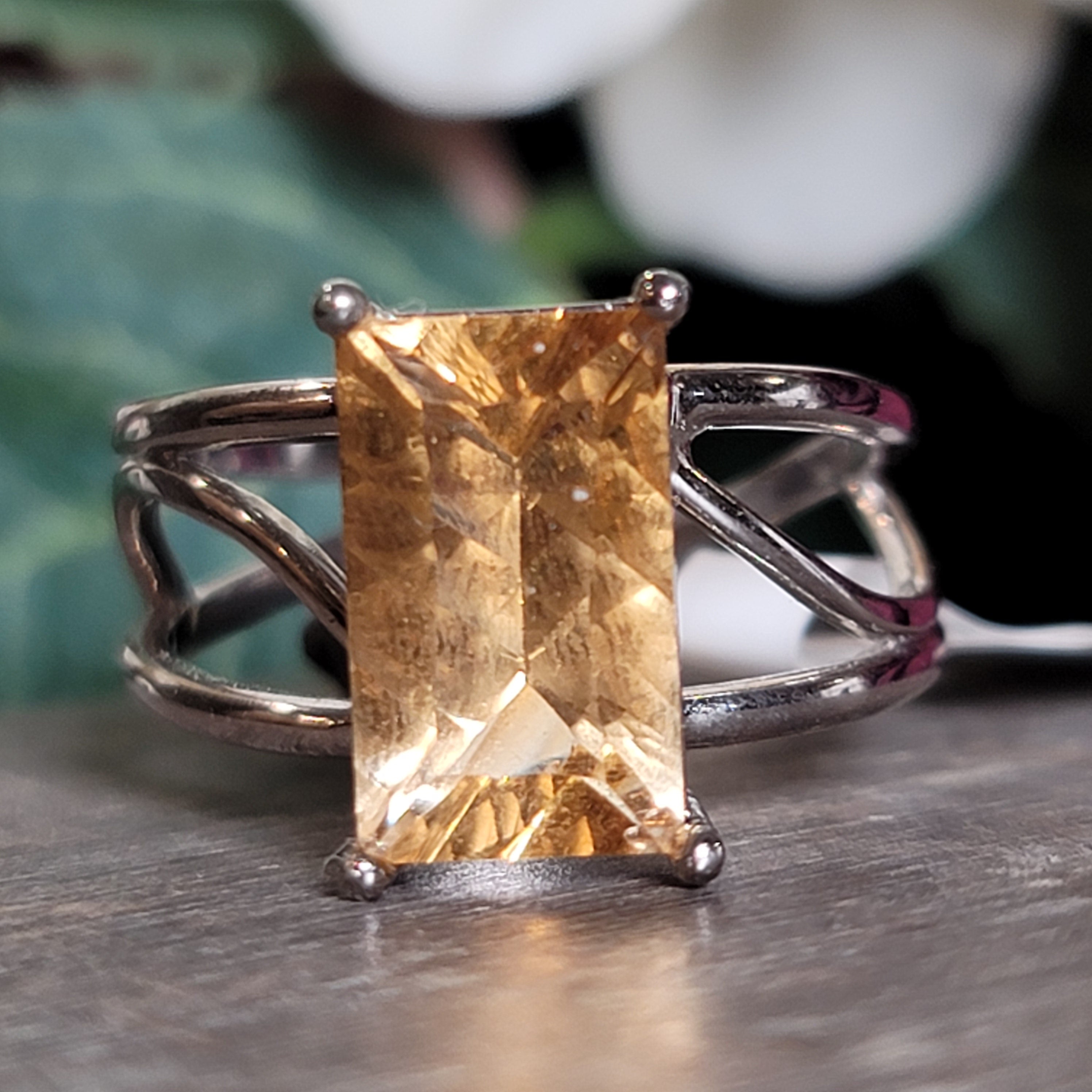 Citrine Cuff Ring .925 Silver for Abundance, Good Luck and Positivity