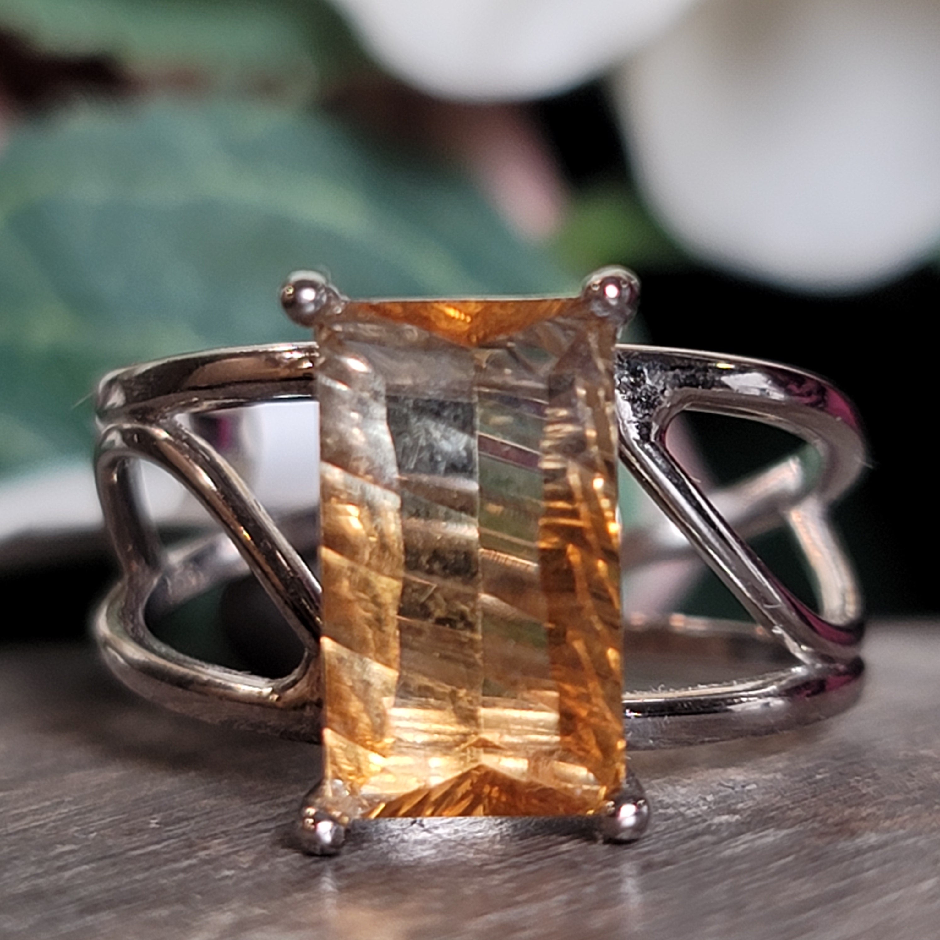 Citrine Cuff Ring .925 Silver for Abundance, Good Luck and Positivity