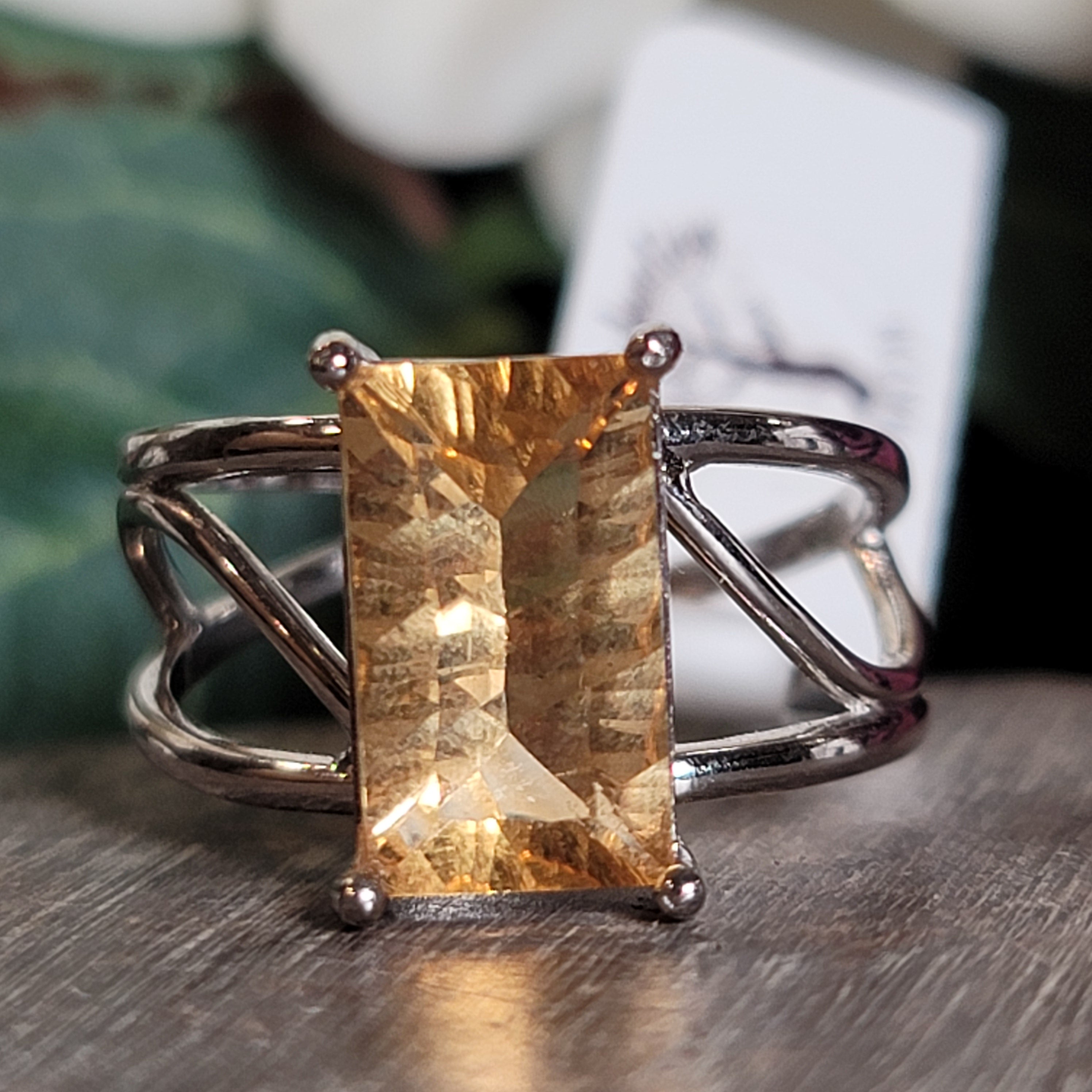 Citrine Cuff Ring .925 Silver for Abundance, Good Luck and Positivity