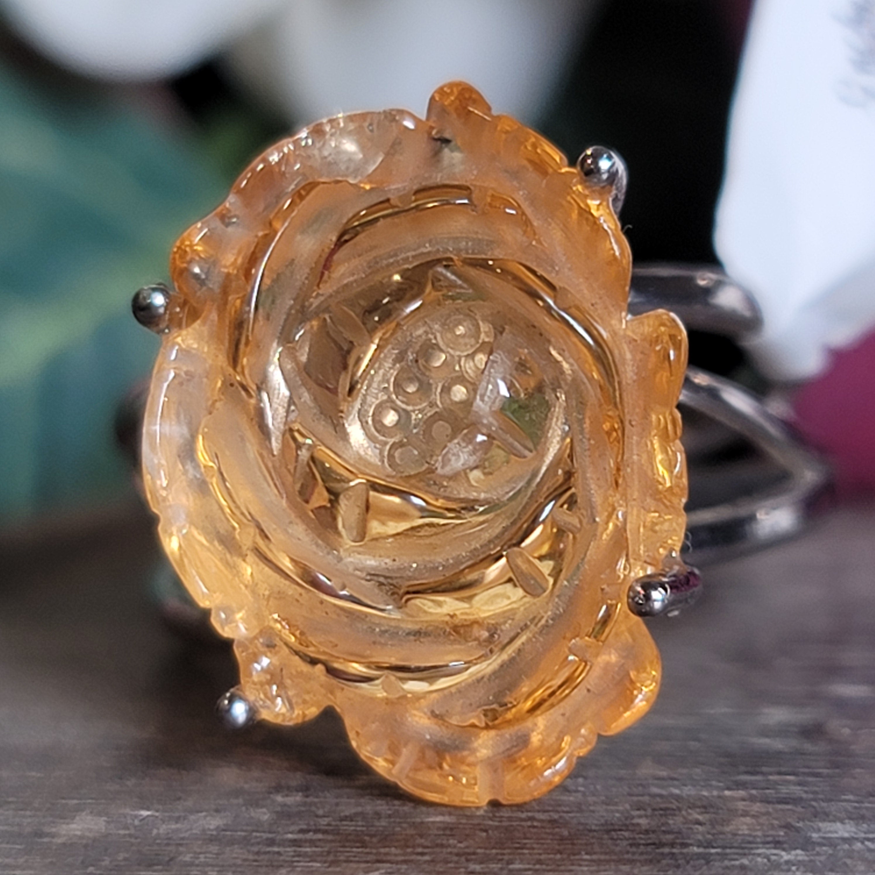 Citrine Lotus Cuff Ring .925 Silver for Abundance, Good Luck and Positivity