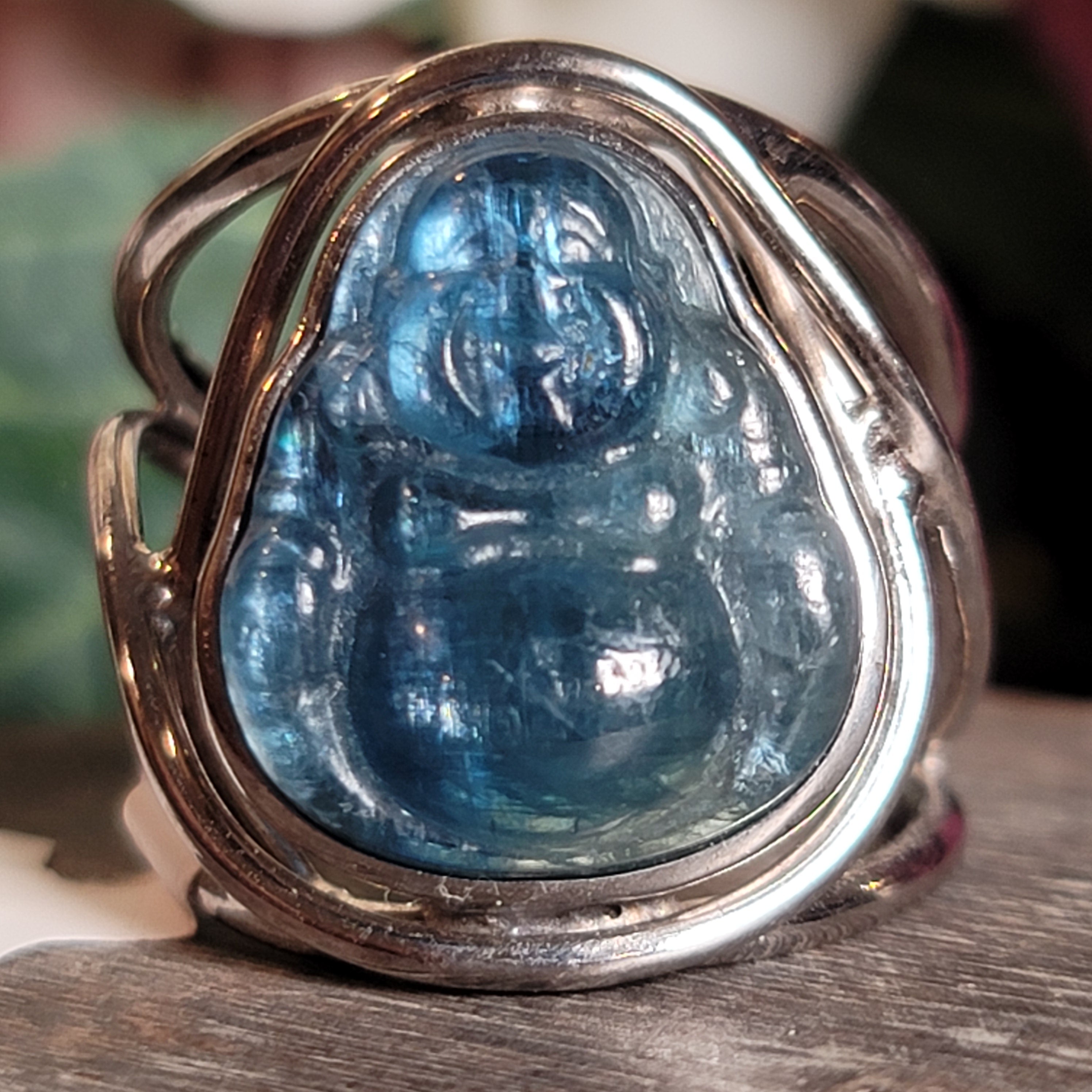 Kyanite Buddha Cuff Ring .925 Silver for Energetic Clearing and Purification