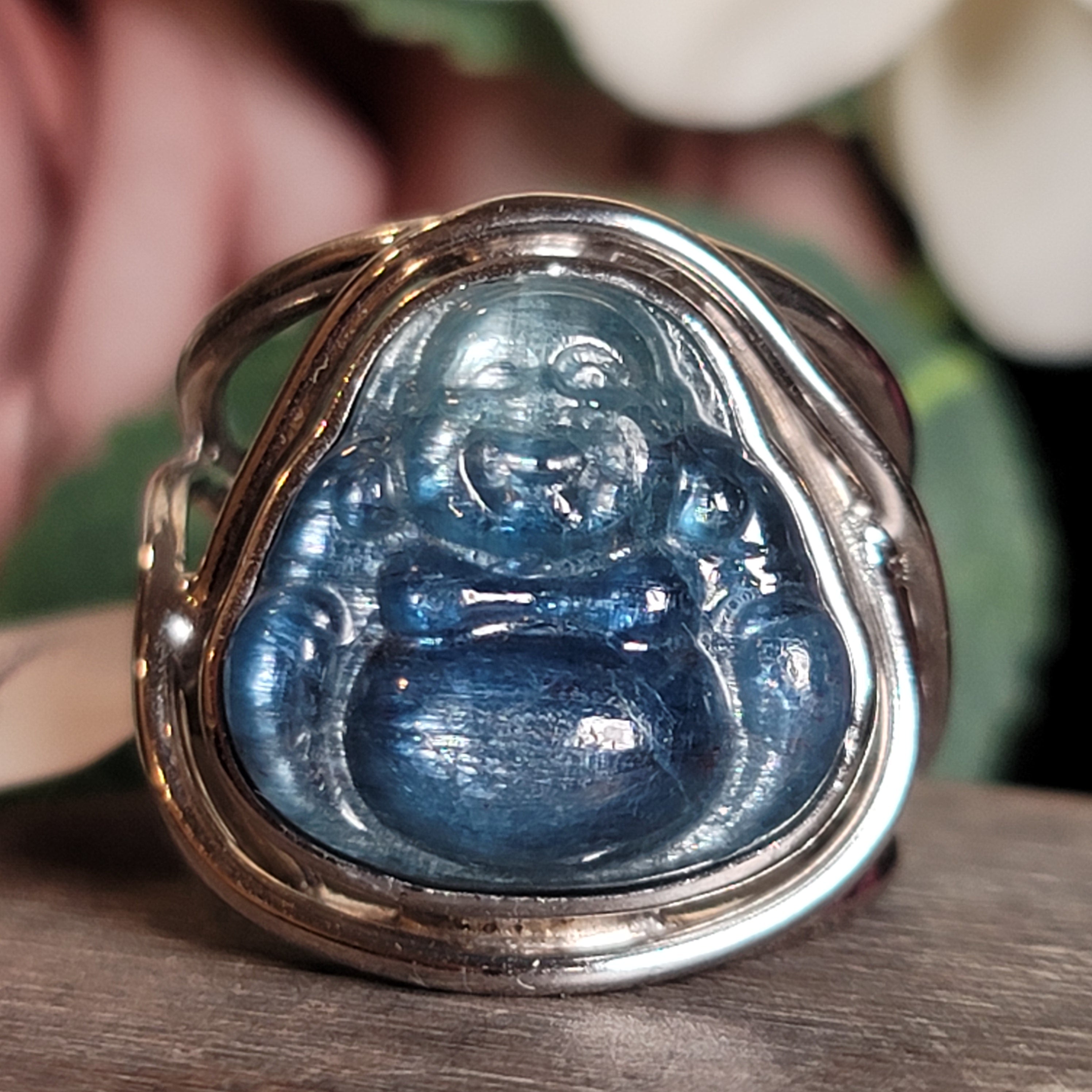 Kyanite Buddha Cuff Ring .925 Silver for Energetic Clearing and Purification