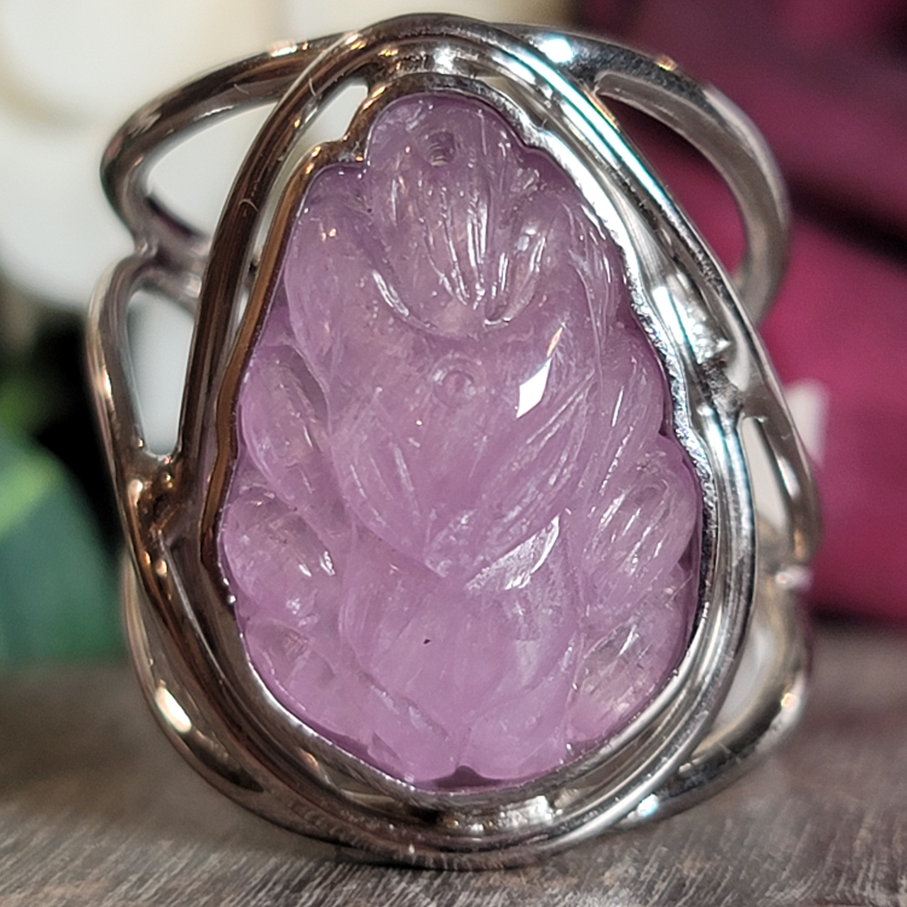 Kunzite Ninetails Kitsune Cuff Ring .925 Silver for Emotional Healing, Joy and Love