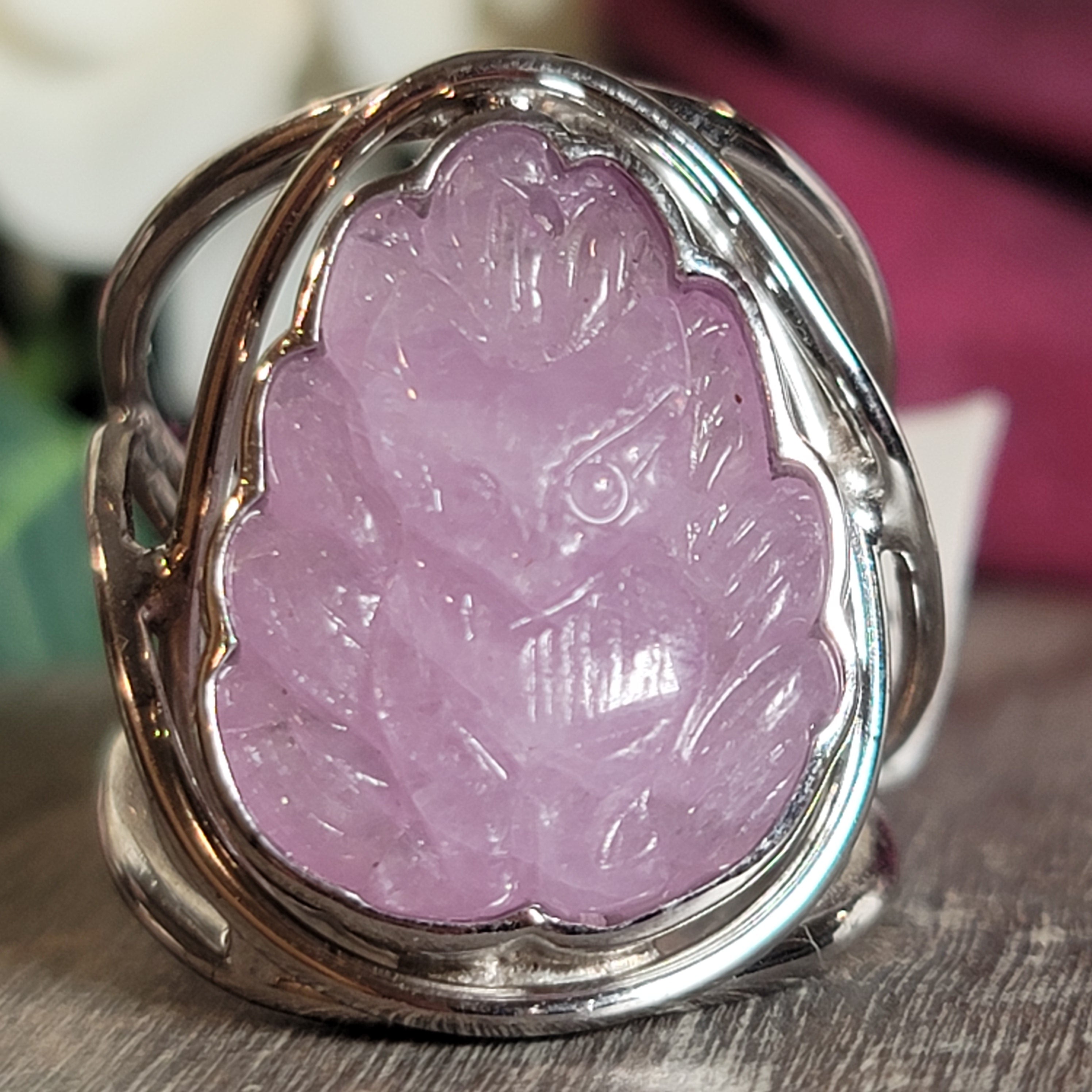 Kunzite Ninetails Kitsune Cuff Ring .925 Silver for Emotional Healing, Joy and Love