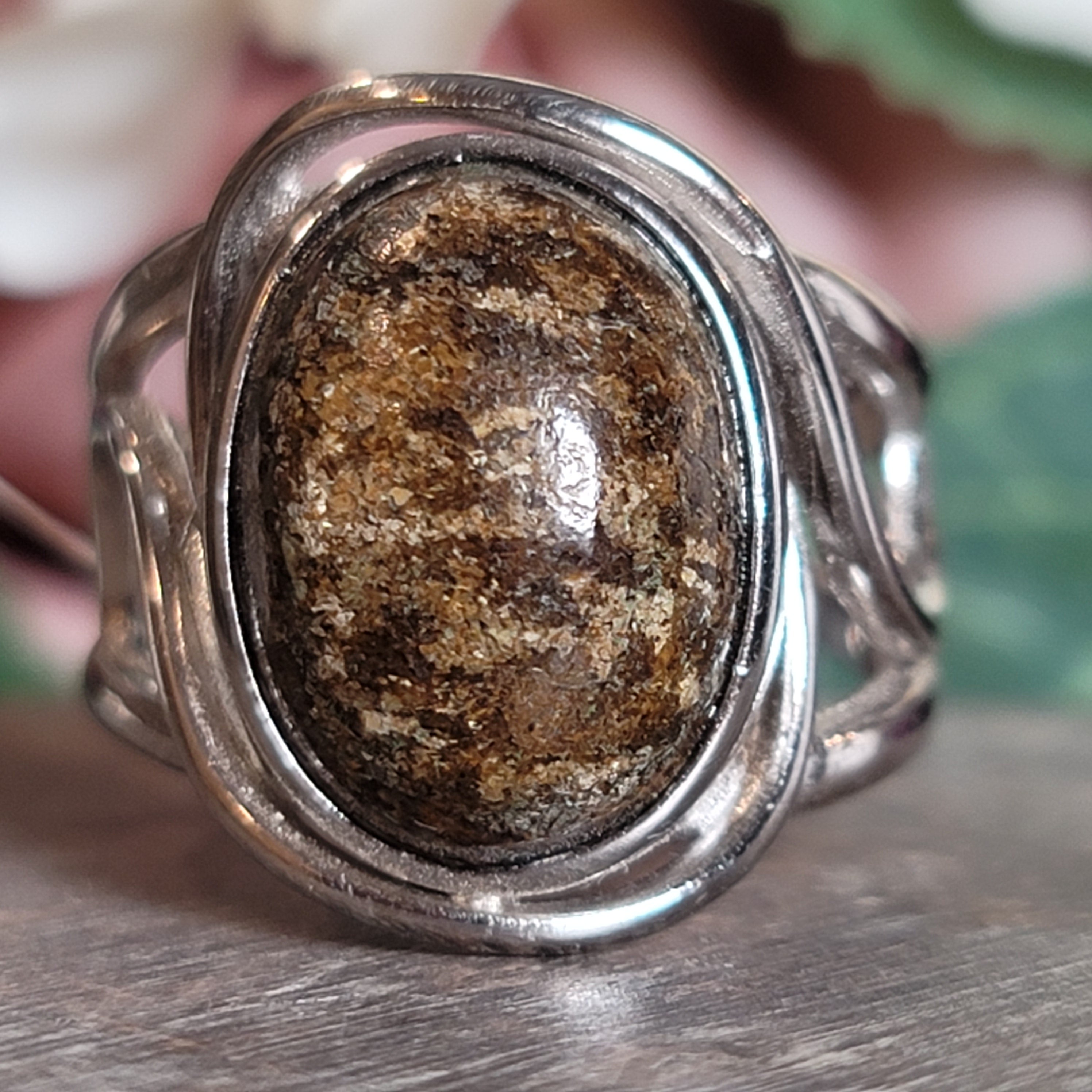 Bronzite Finger Cuff Adjustable Ring .925 Sterling Silver for Achieving Success, Manifestation and Justice