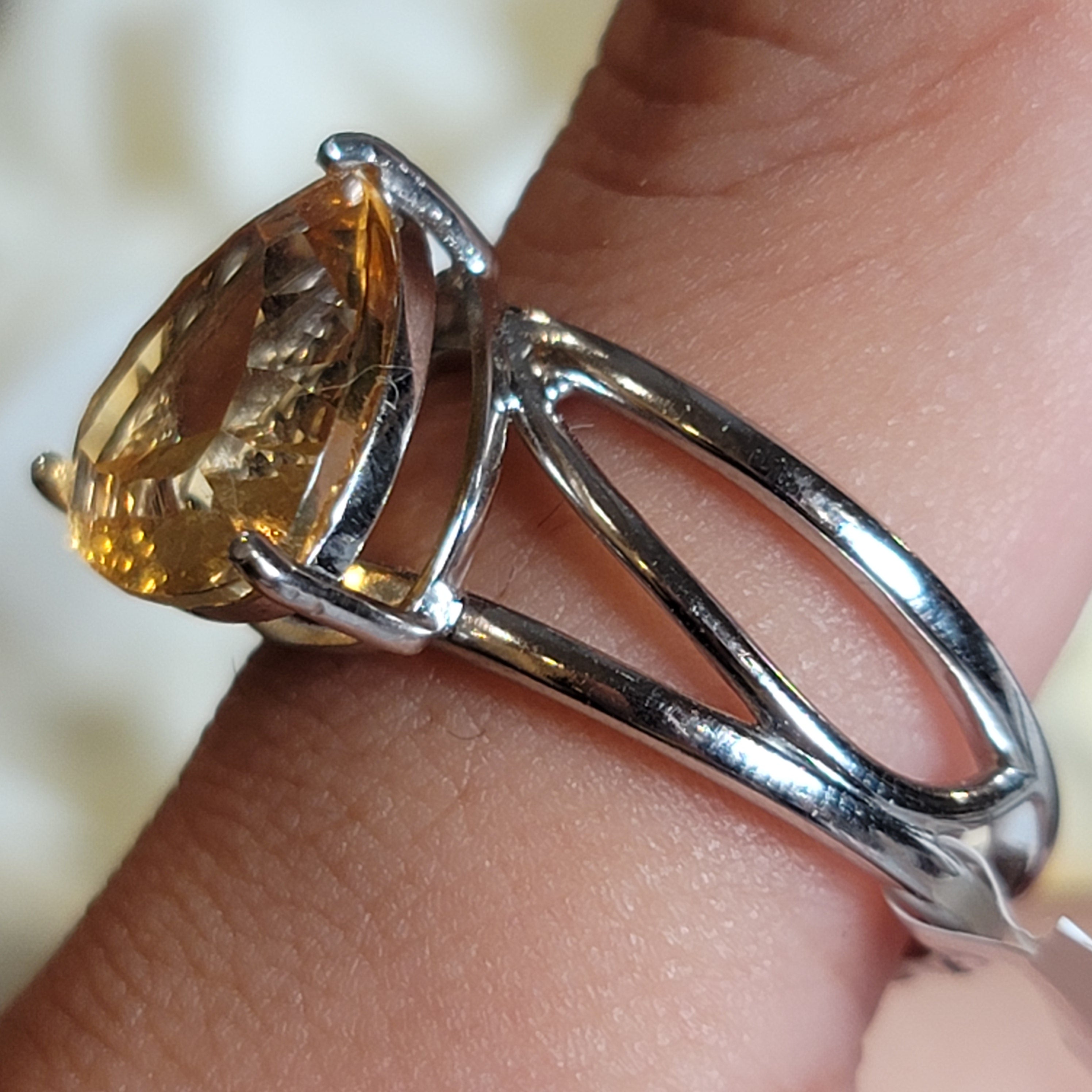 Citrine Triangle Adjustable Cuff Ring .925 Silver for Abundance, Good Luck and Positivity