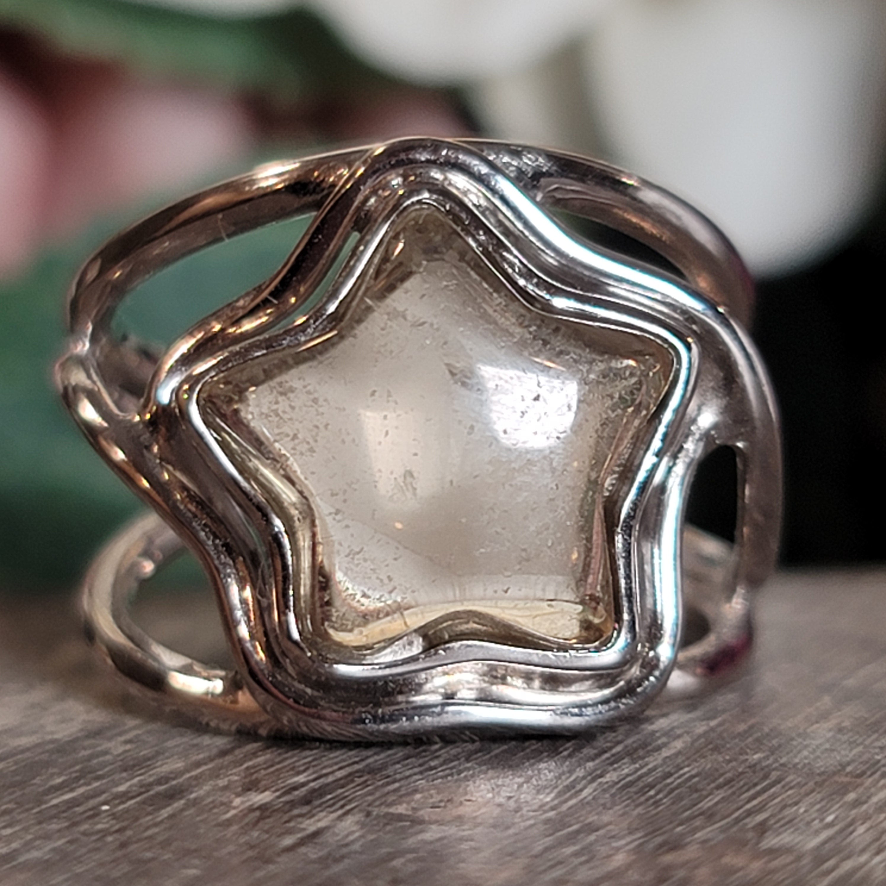 Citrine Star Adjustable Cuff Ring .925 Silver for Abundance, Good Luck and Positivity