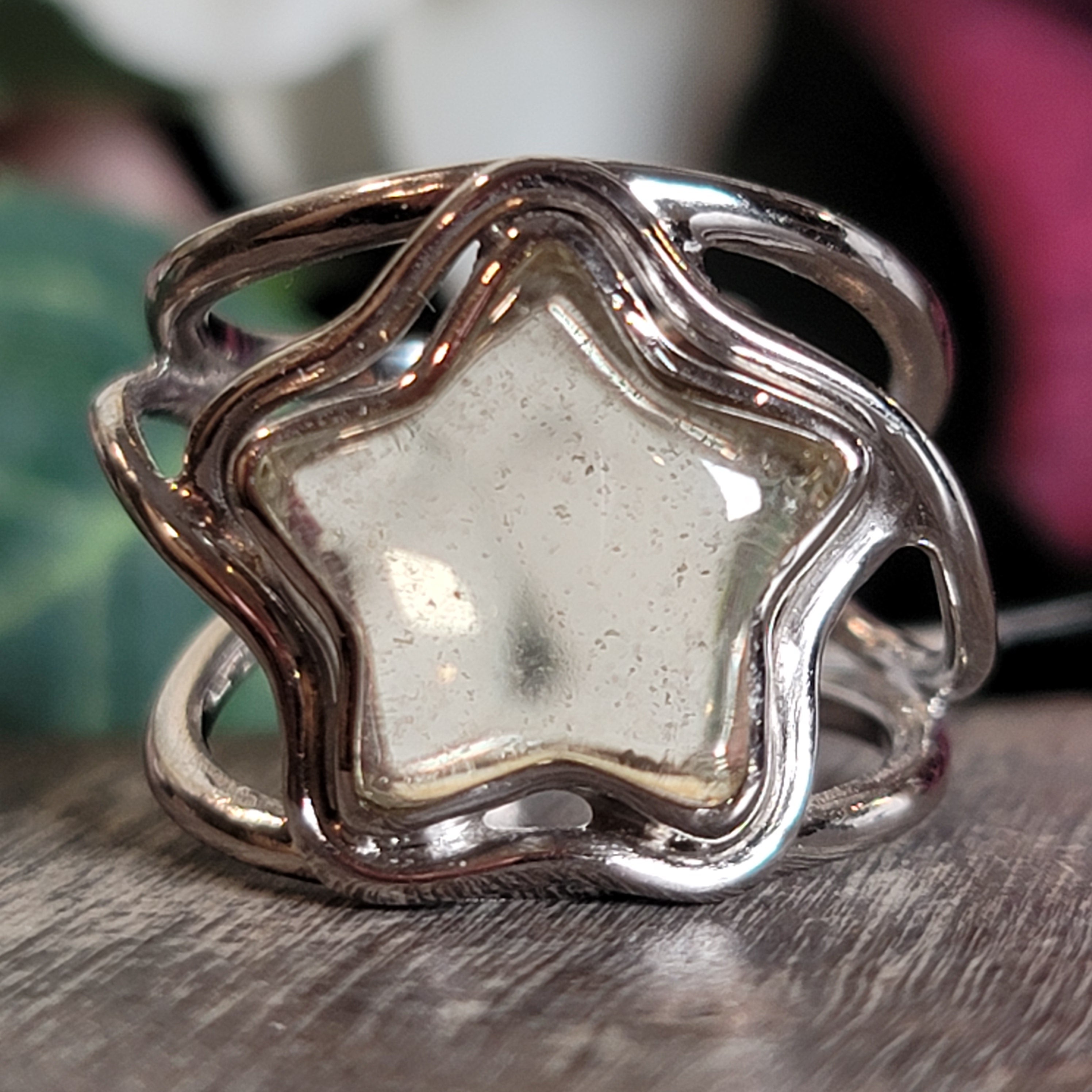 Citrine Star Adjustable Cuff Ring .925 Silver for Abundance, Good Luck and Positivity