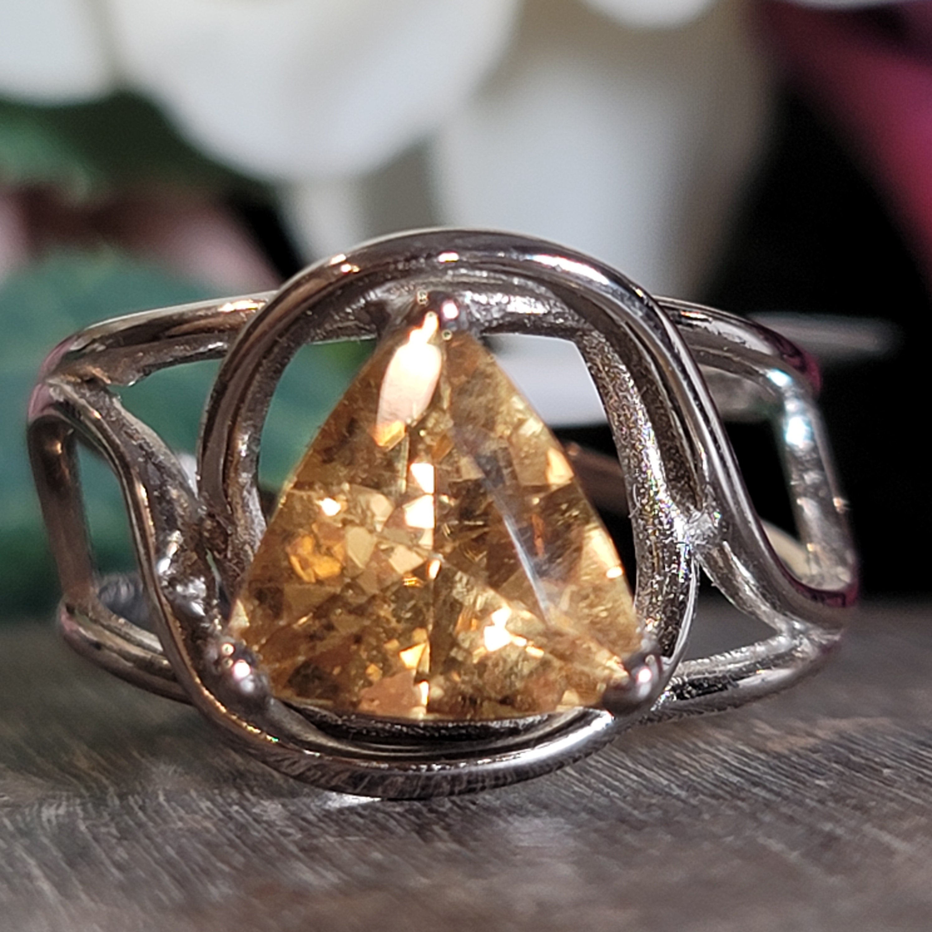 Citrine Brazil Triangle Adjustable Cuff Ring .925 Silver for Abundance, Good Luck and Positivity