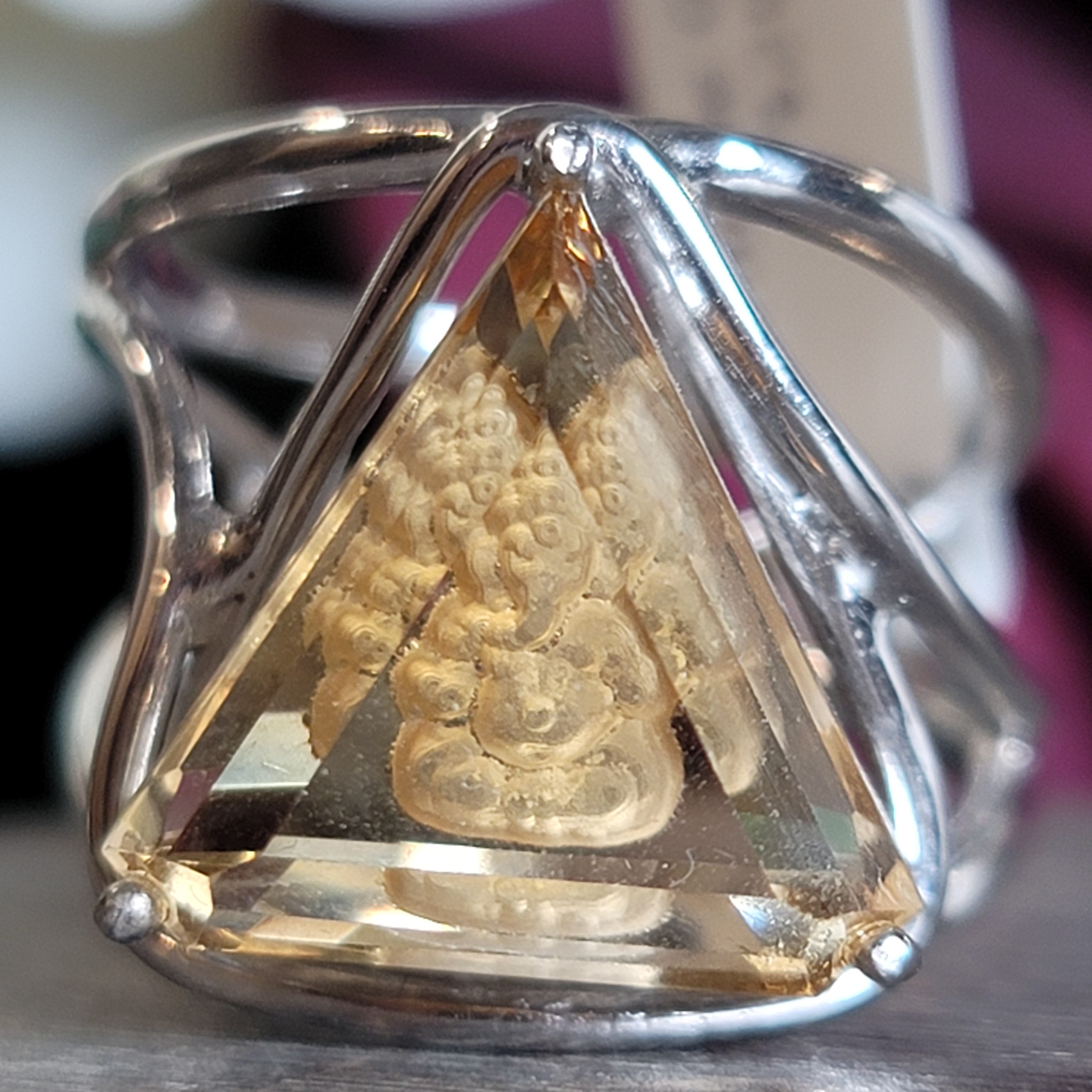 Citrine Ganesha Adjustable Cuff Ring .925 Silver for Abundance, Good Luck and Positivity