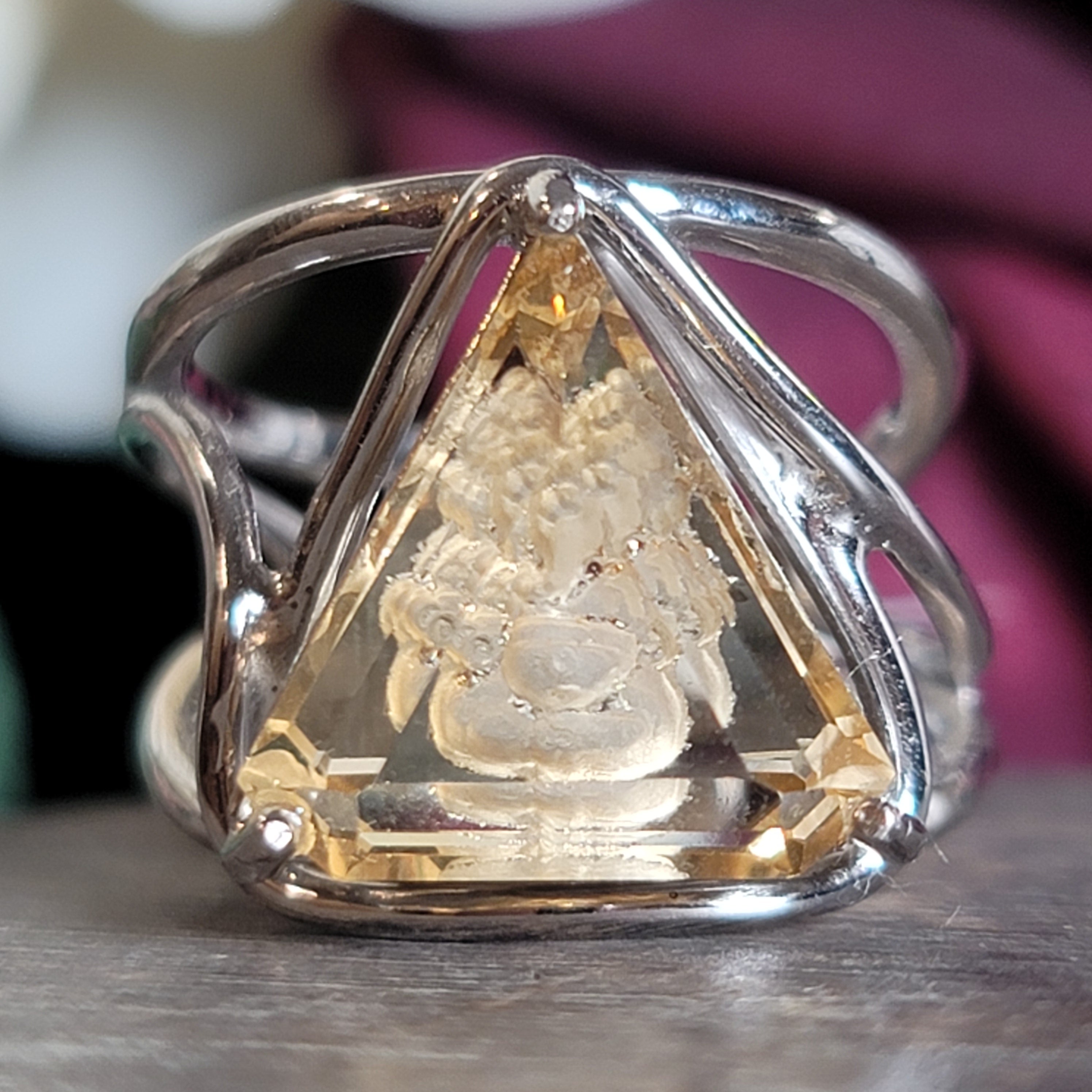 Citrine Ganesha Adjustable Cuff Ring .925 Silver for Abundance, Good Luck and Positivity