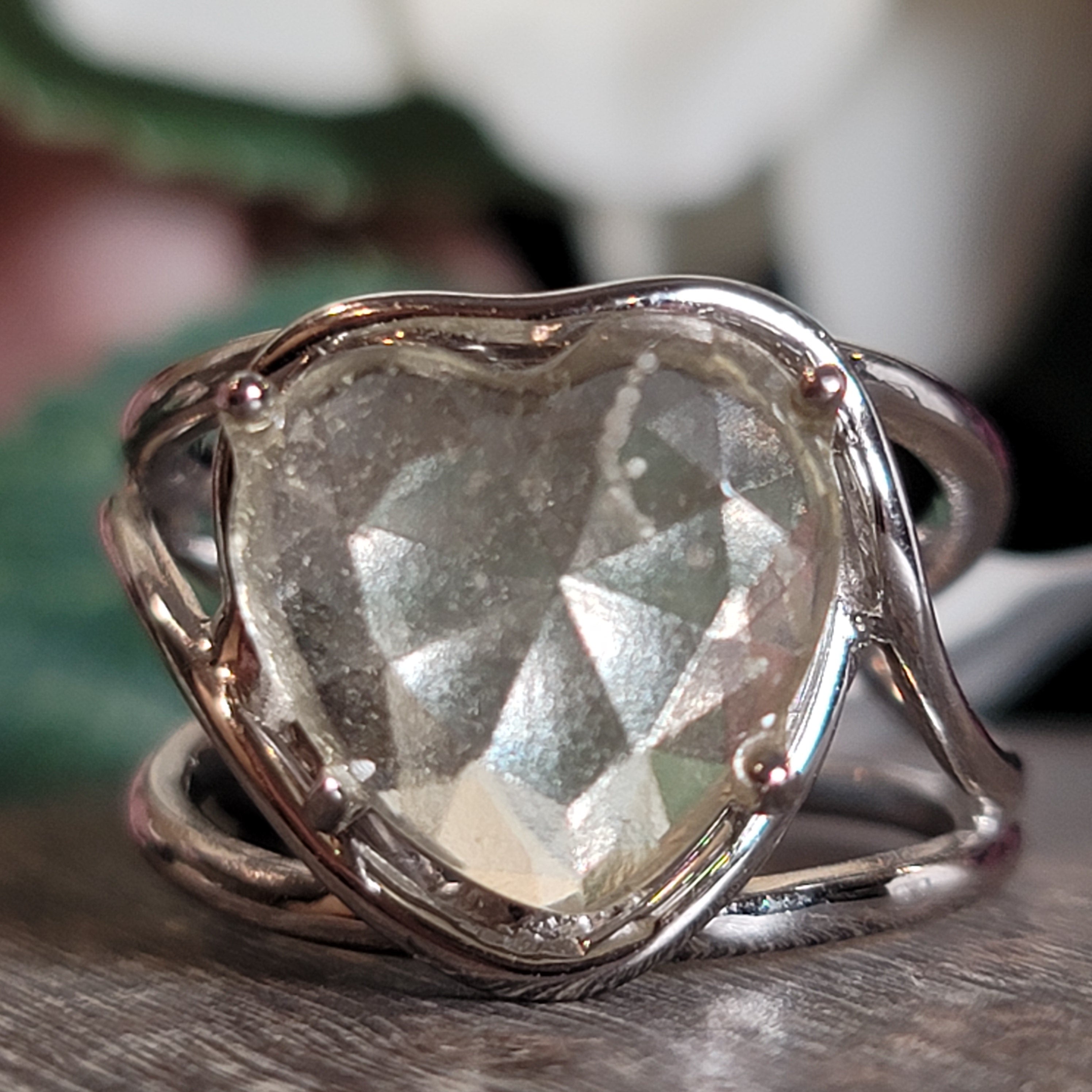 Libyan Desert Glass Heart Cuff Ring .925 Silver for Confidence, Manifestation and Personal Power