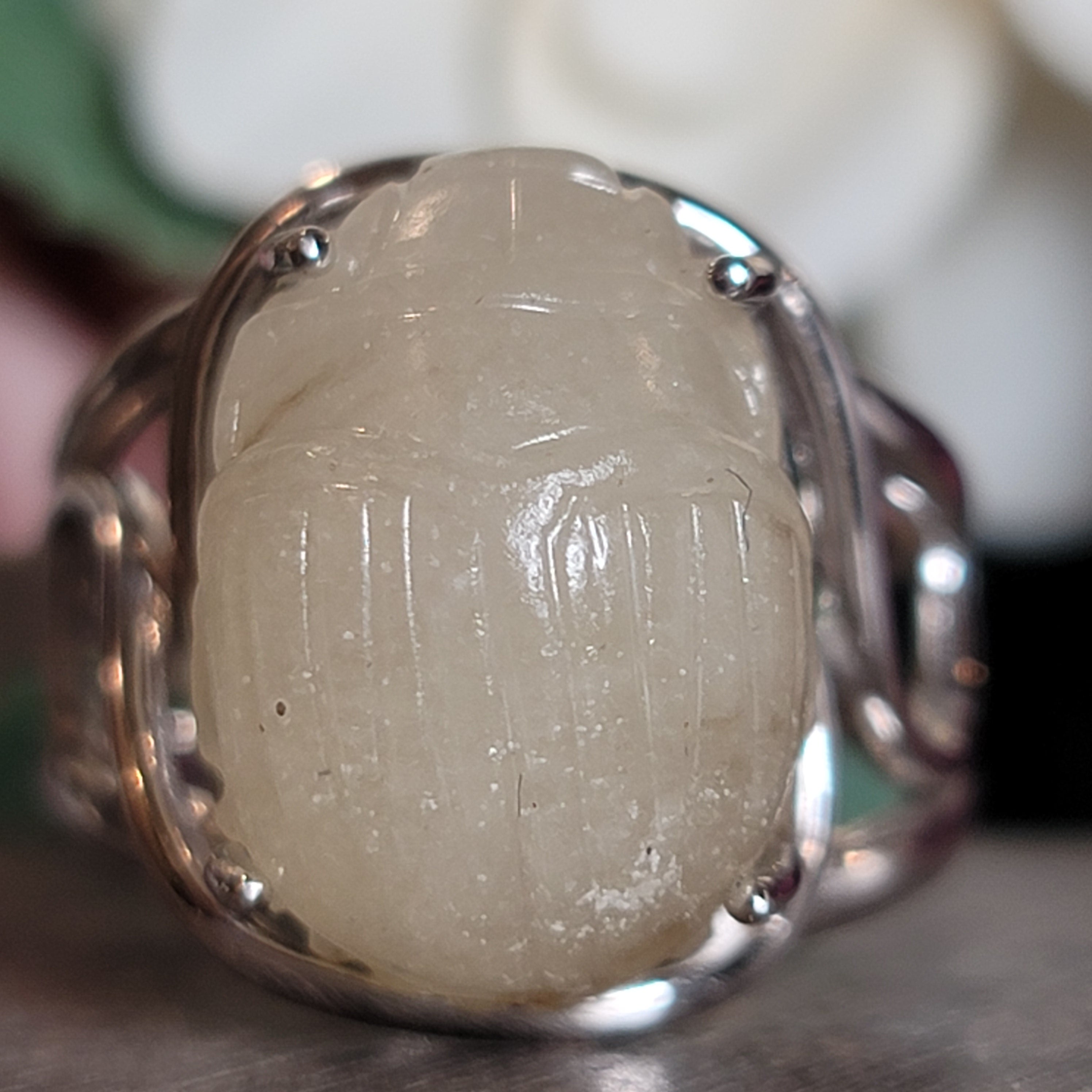 Libyan Desert Glass Scarab Cuff Ring .925 Silver for Confidence, Manifestation and Personal Power