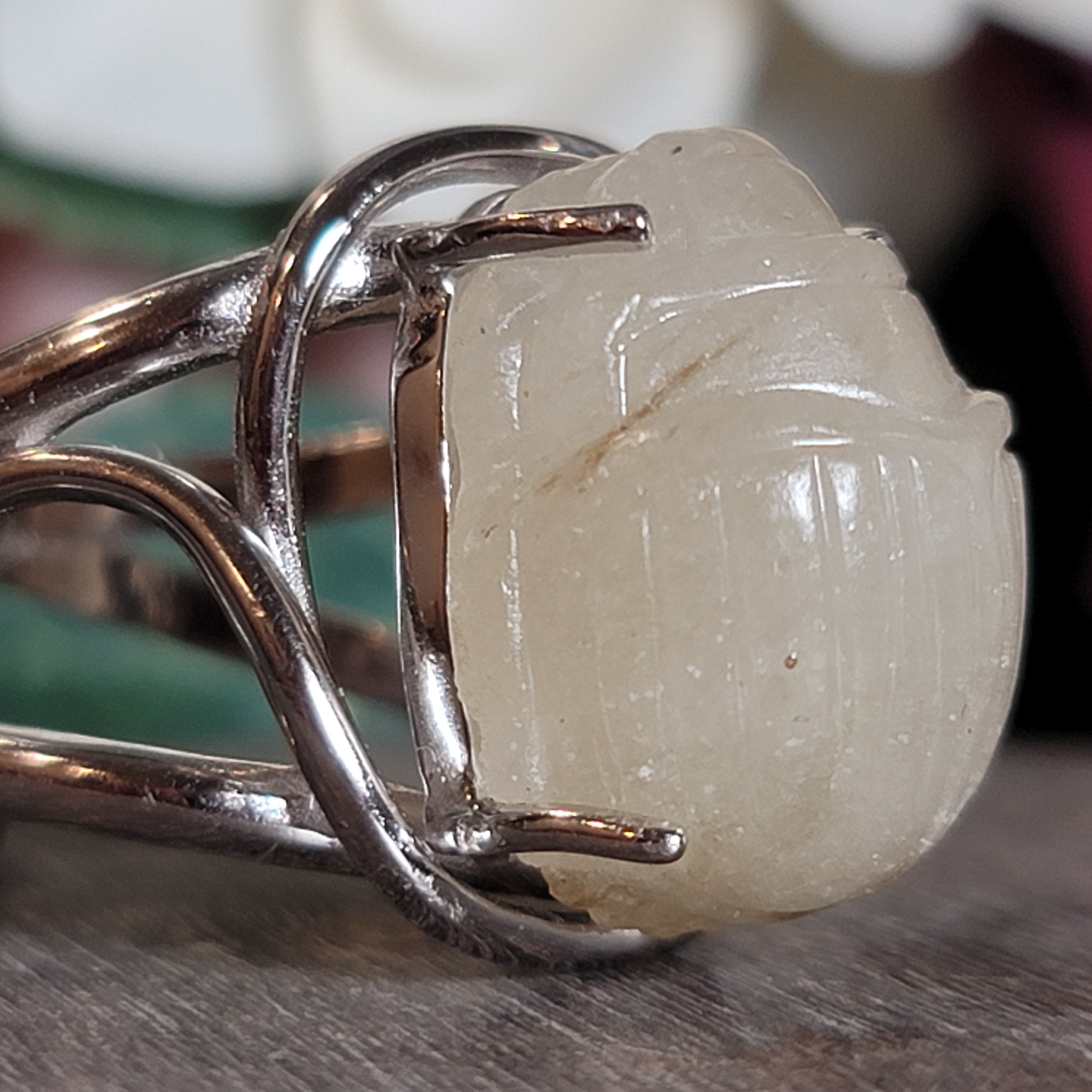 Libyan Desert Glass Scarab Cuff Ring .925 Silver for Confidence, Manifestation and Personal Power