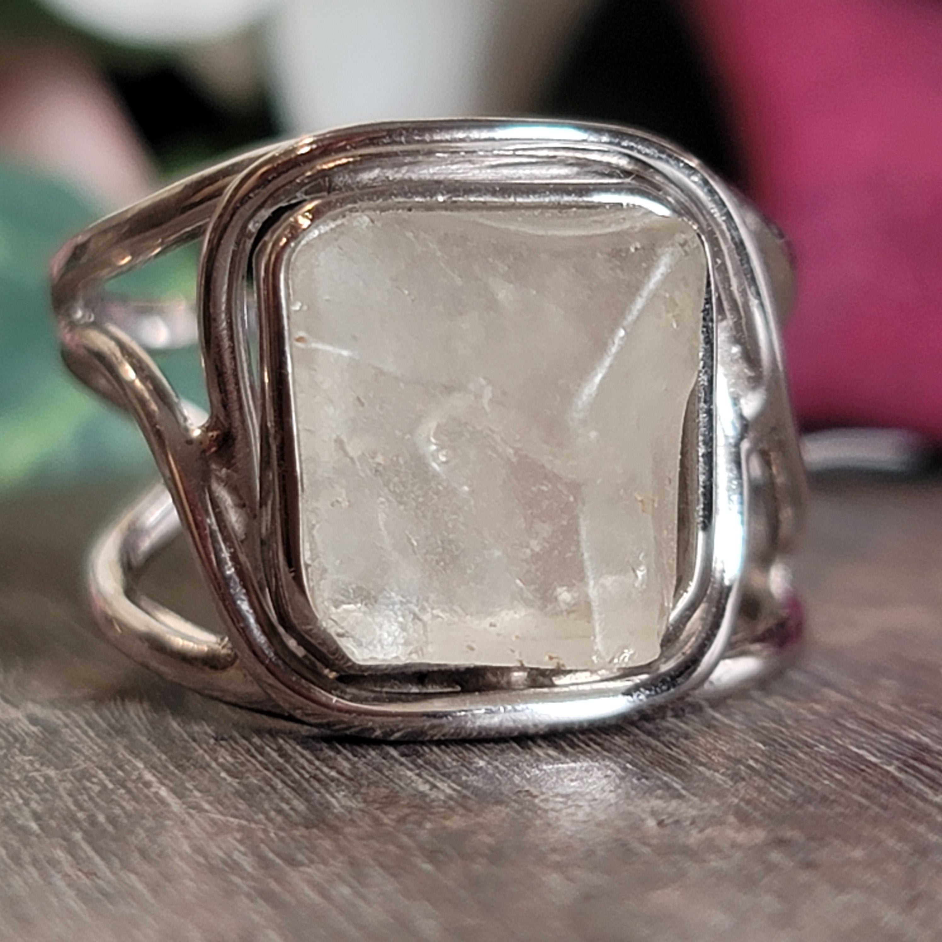 Libyan Desert Glass Cuff Ring .925 Silver for Confidence, Manifestation and Personal Power