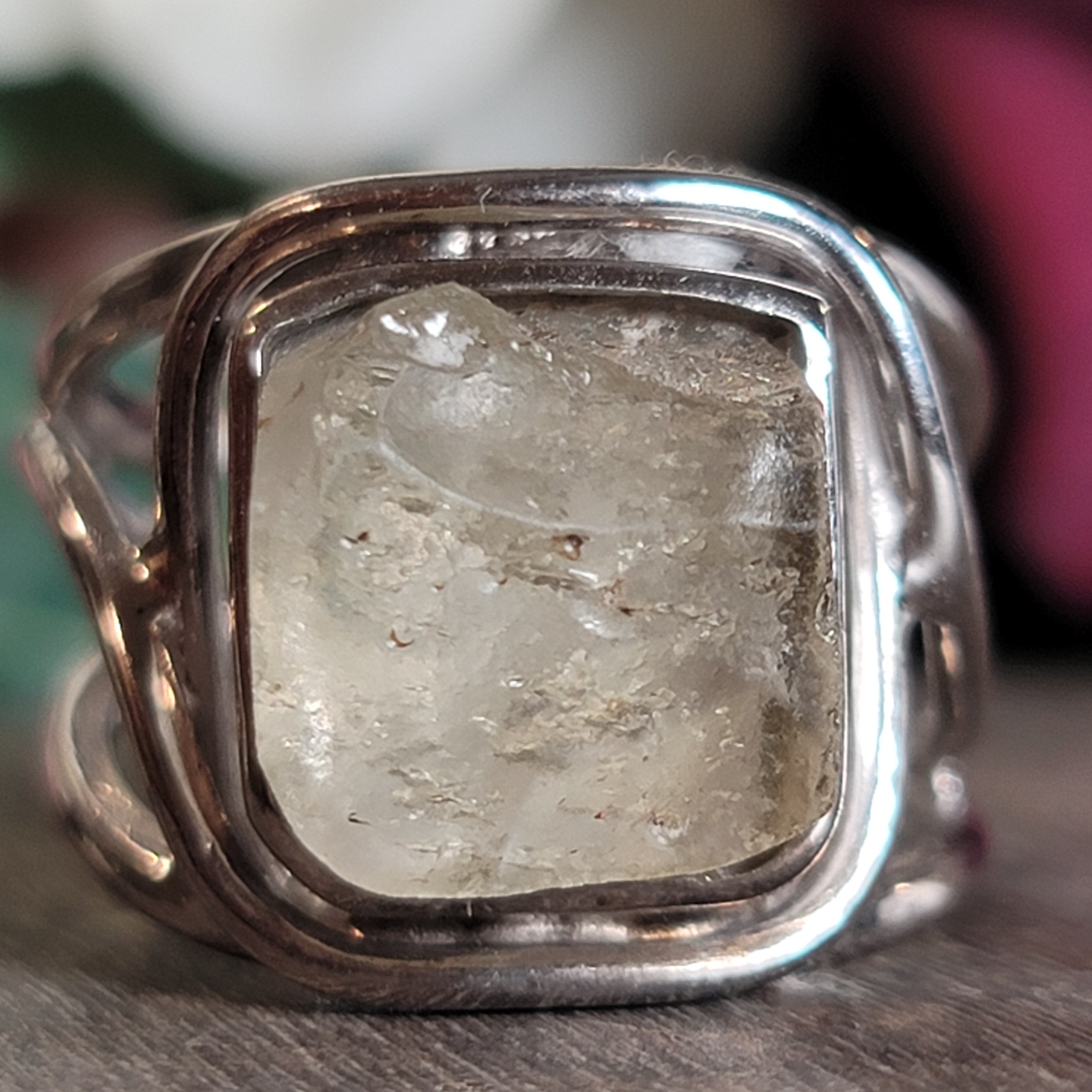 Libyan Desert Glass Cuff Ring .925 Silver for Confidence, Manifestation and Personal Power