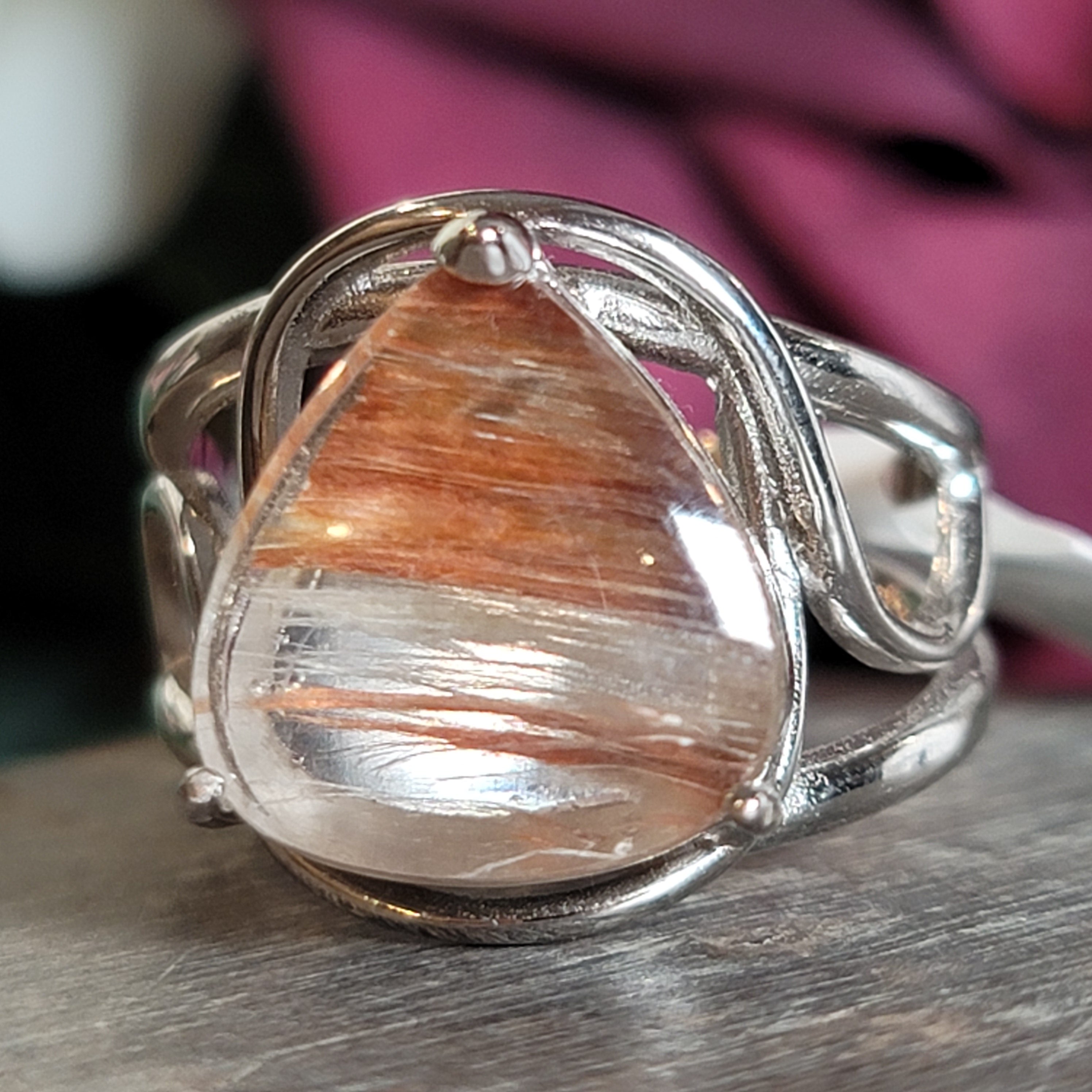 Amphibole Quartz Cuff Ring .925 Sterling Silver Adjustable Ring