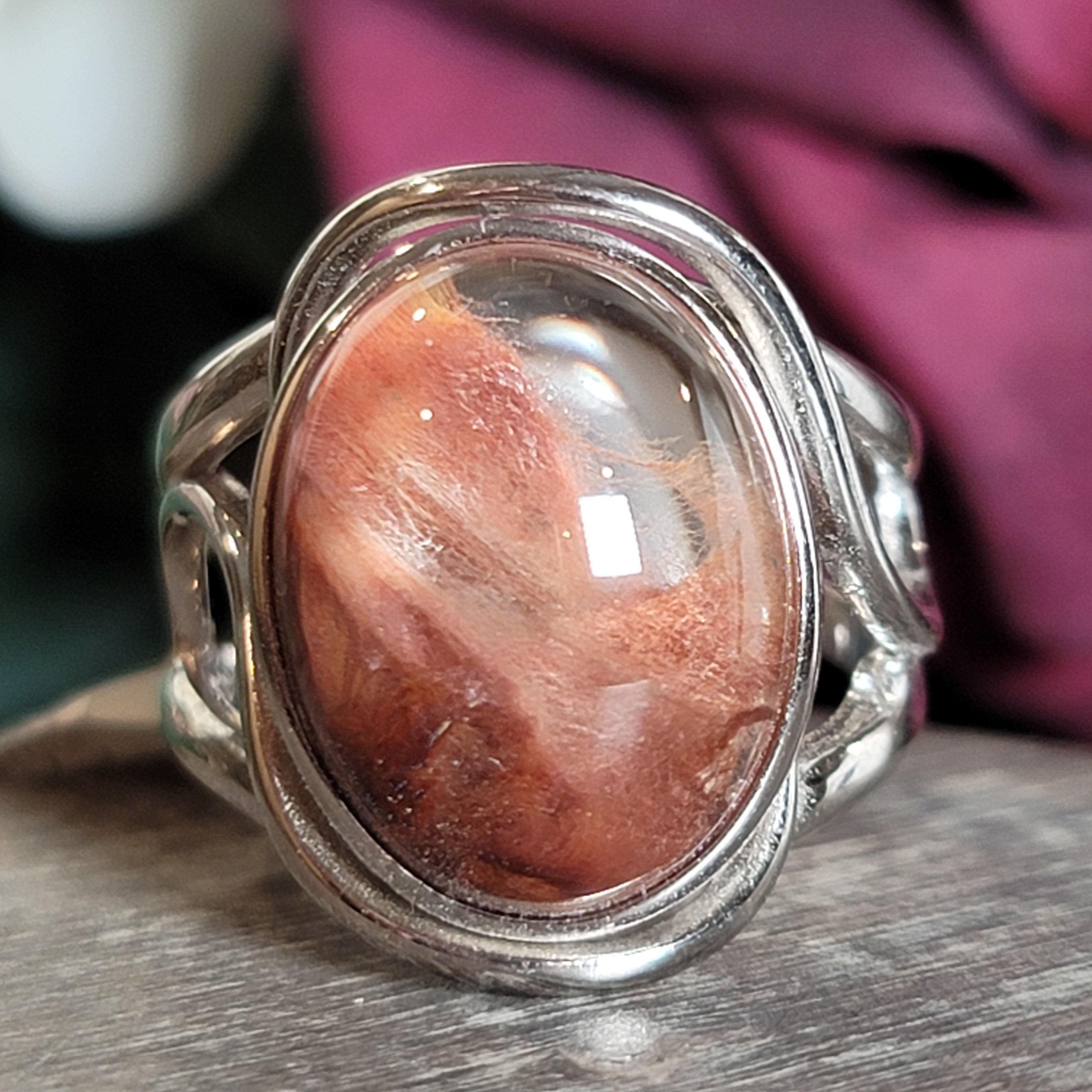 Amphibole Quartz Cuff Ring .925 Sterling Silver Adjustable Ring